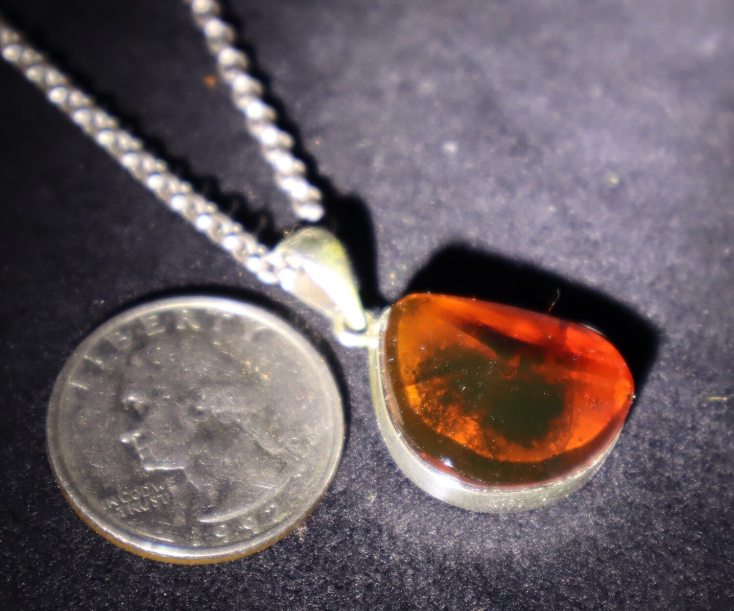 Beautiful Natural Clear Yellow Orange Amber .925 Sterling Silver Pendant 33mm – photo 4