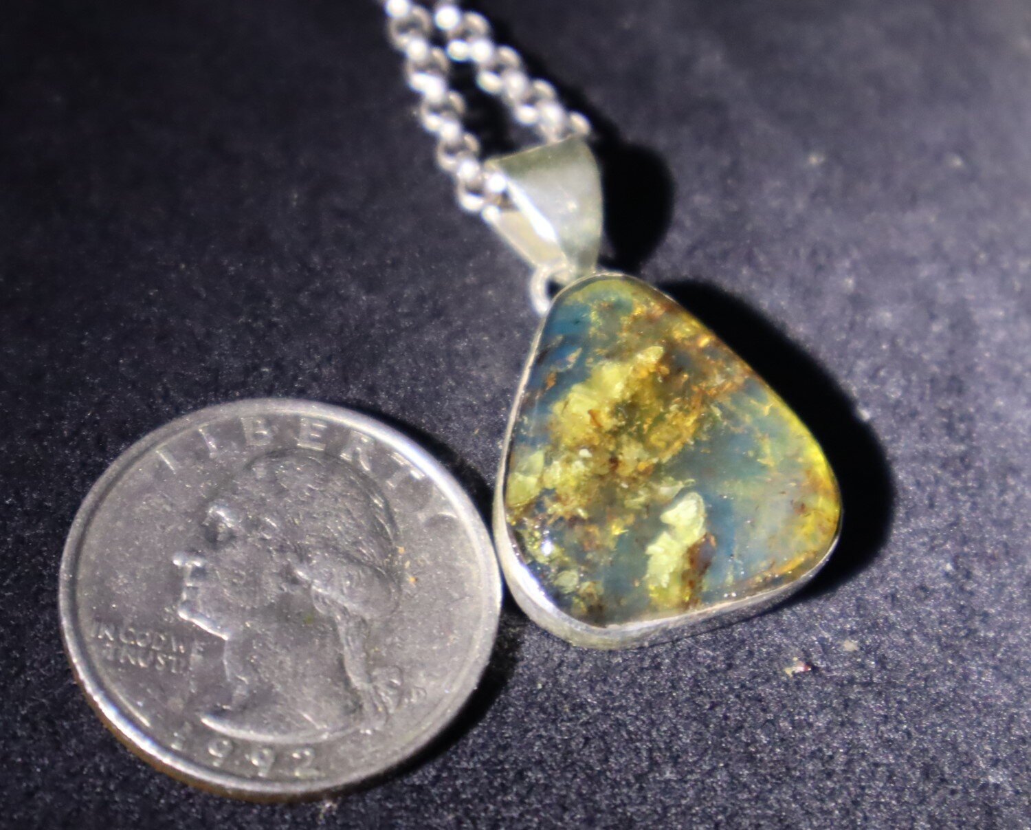 Impressive Natural Translucent Ocean Blue Amber 925 Sterling Silver Pendant 32mm – photo 10