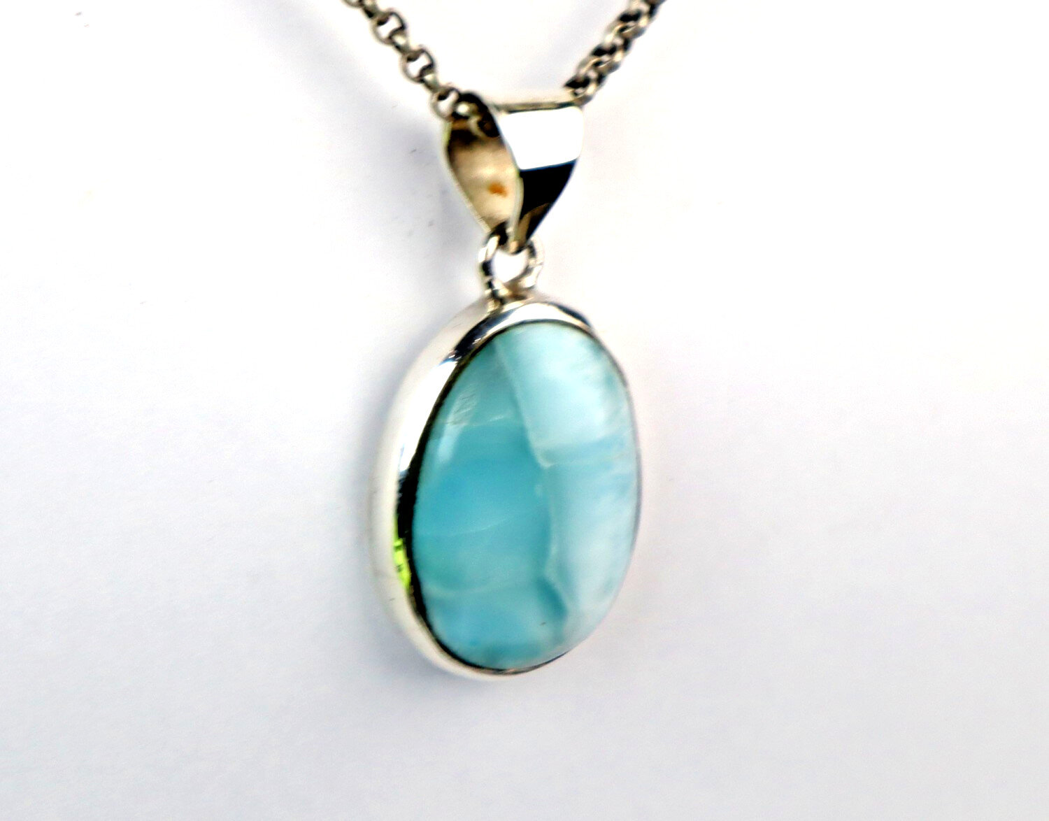 Impressive Natural Sky Blue Larimar .925 Sterling Silver Pendant 40mm – photo 6