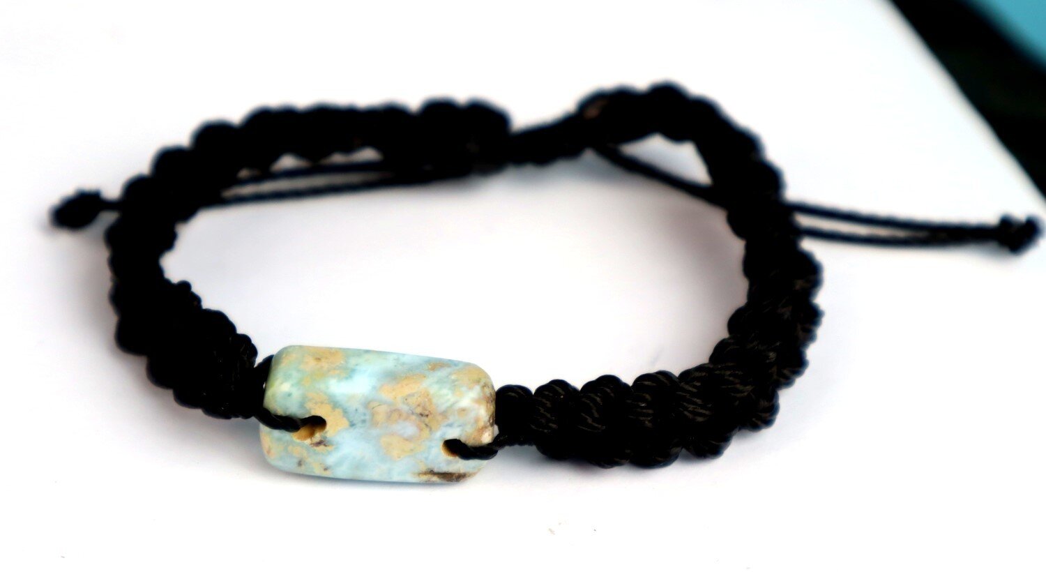 Rarest Natural Ocean Blue Larimar Bracelet Wristband adjustable cord – photo 4