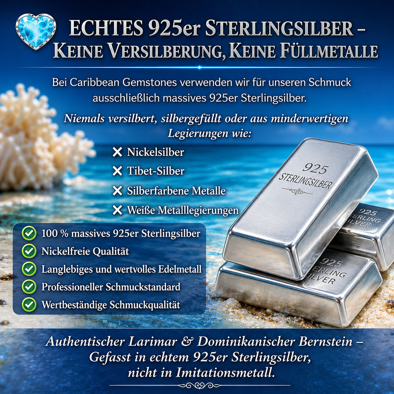 Echter Ozeanblauer Larimar Anhänger aus 925 Sterling Silber – Rechteckig 35mm – photo 2