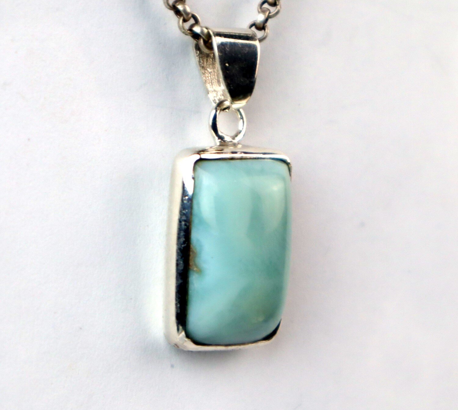 Echter Ozeanblauer Larimar Anhänger aus 925 Sterling Silber – Rechteckig 35mm – photo 5