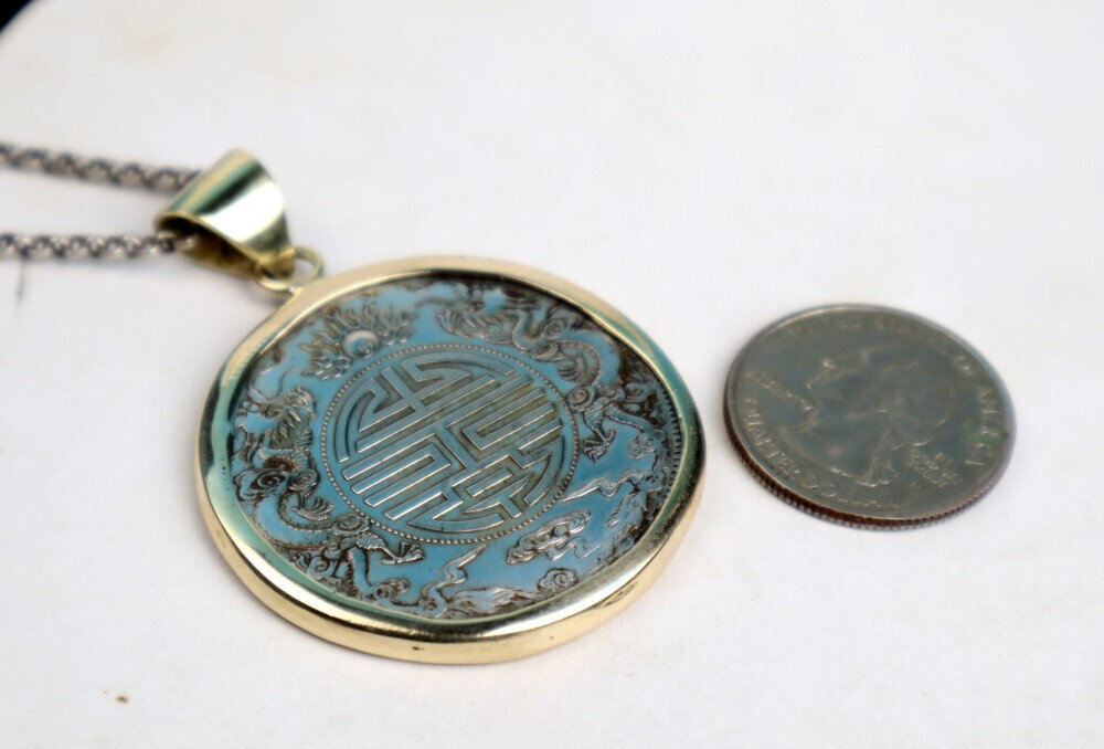 Antique Tibet Silver Feng Shui Chinese Silver Double Dragons Lucky Coin 41mm – photo 8