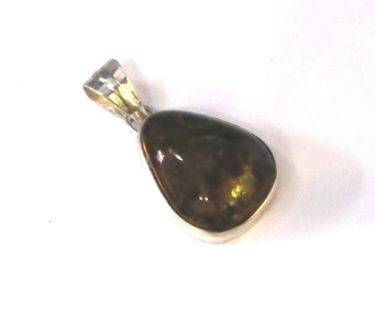 Polished Statement Orange Green Amber 925 Sterling Silver Teardrop Pendant 29mm – photo 8