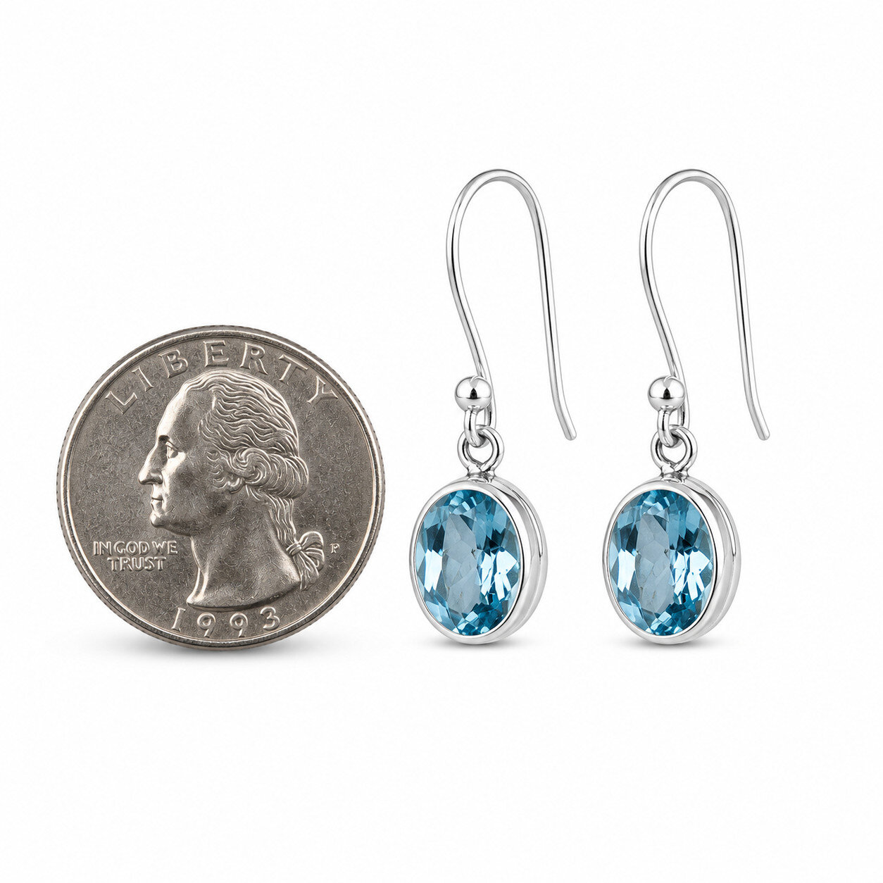 Beautiful Exquisite Blue Aquamarine 925 Sterling Silver Oval Earrings 32mm – photo 3