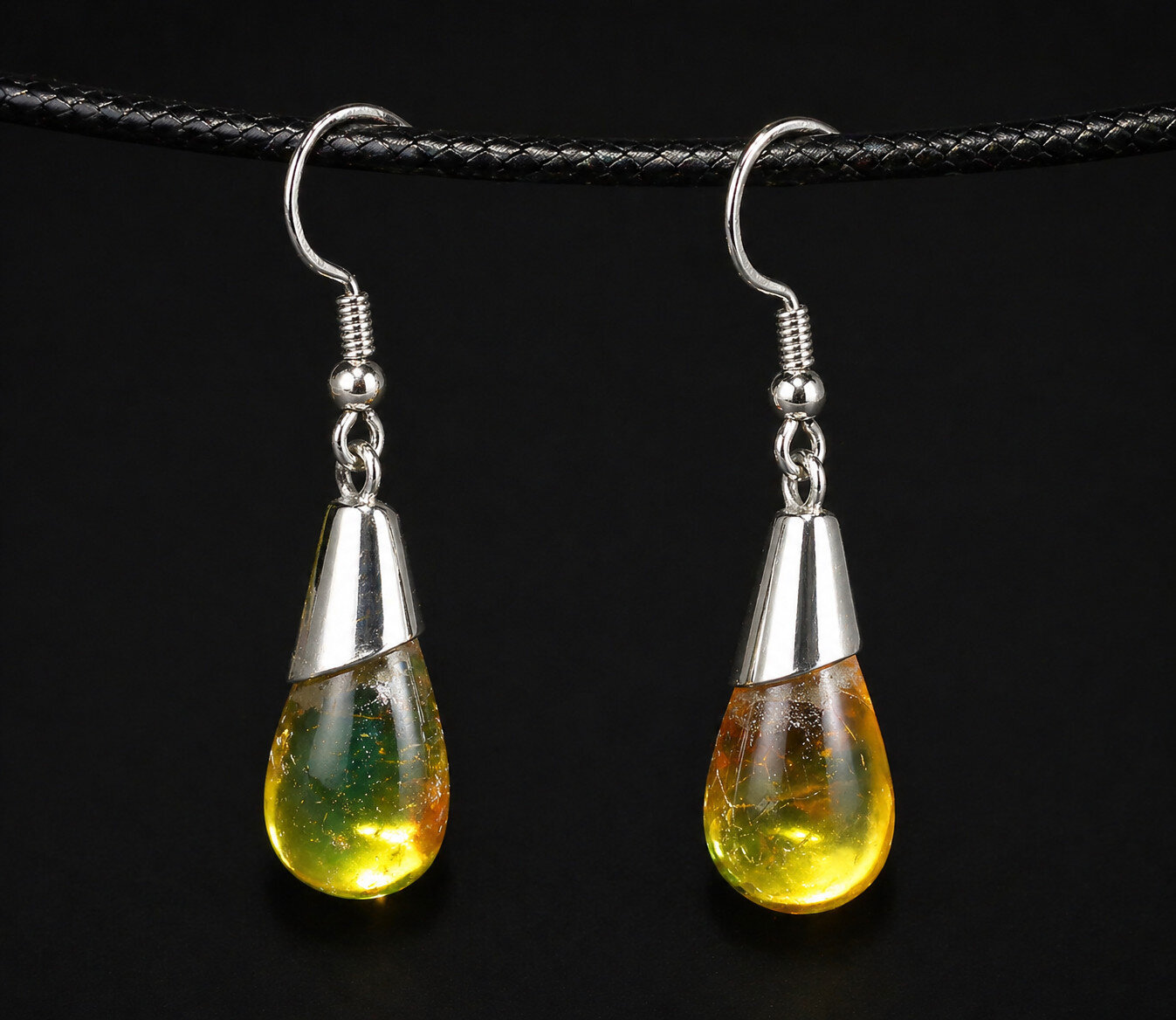 Beautiful Natural Clear light green Amber .925 Sterling Silver Earrings 1.5inch – photo 5