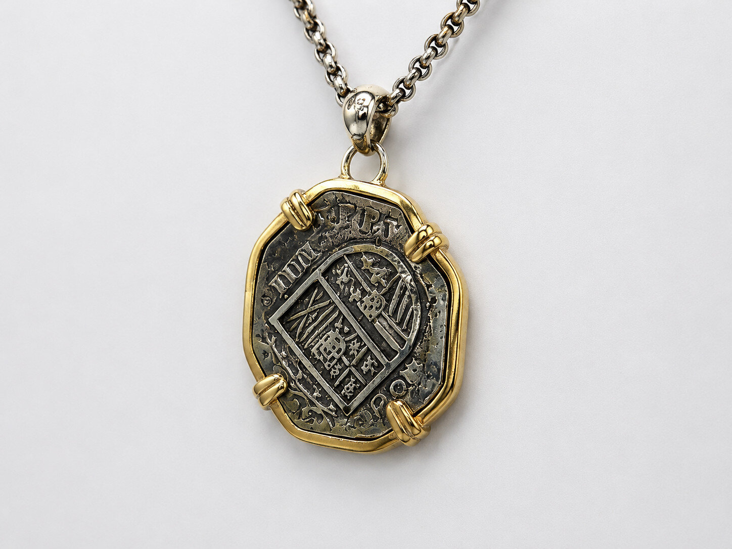 Urca de Lima Style Coin Pendant Solid 925 Silver 18K Gold Plated Bezel 40mm – photo 8