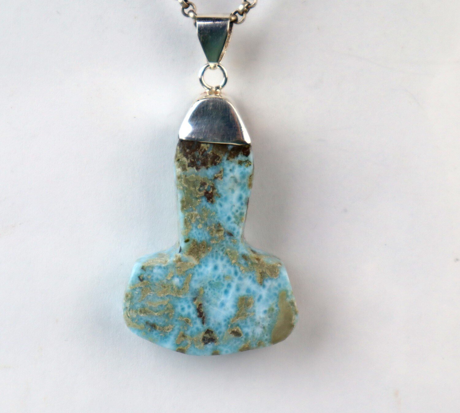 Ocean Blue Larimar 925 Sterling Silver Thor's Hammer Pendant 56mm – photo 6