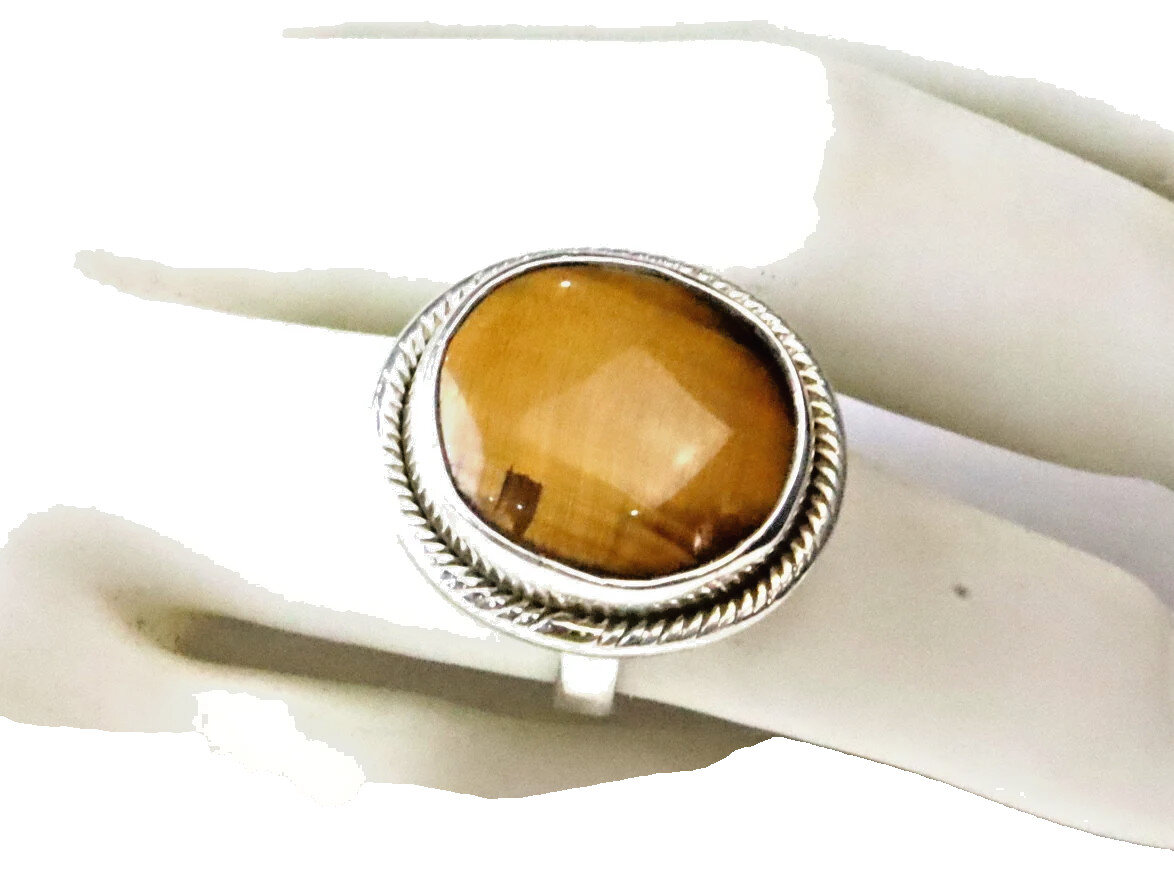 Impressive Brown Cat's Eye .925 Sterling Silver Ring #8.5