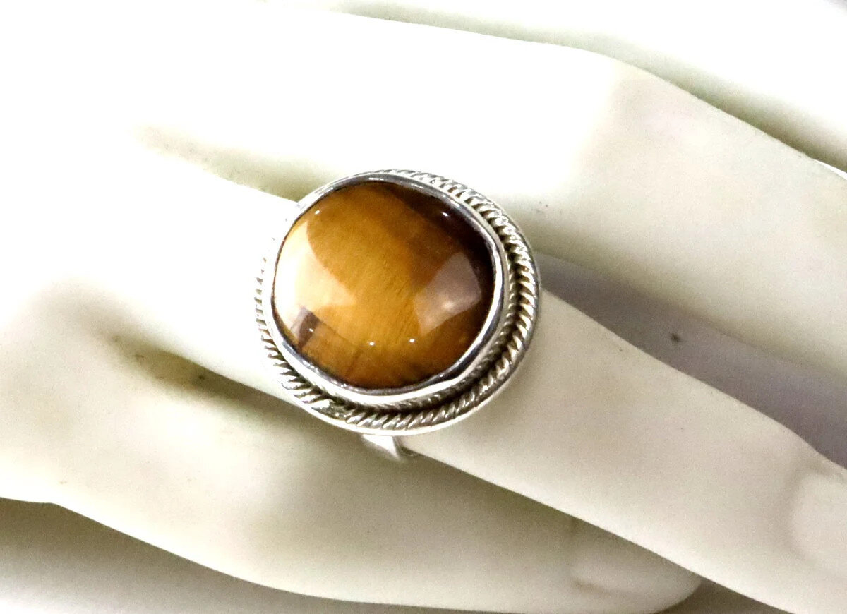 Impressive Brown Cat's Eye .925 Sterling Silver Ring #8.5 – photo 5