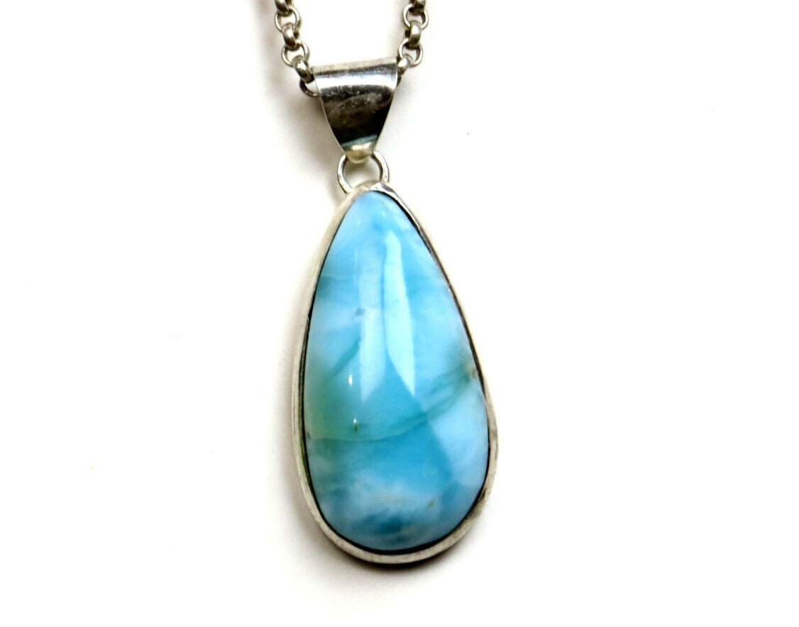 Impressive 1 3/4 inch Natural Sky Blue AAA Larimar .925 Sterling Silver Pendant – photo 7