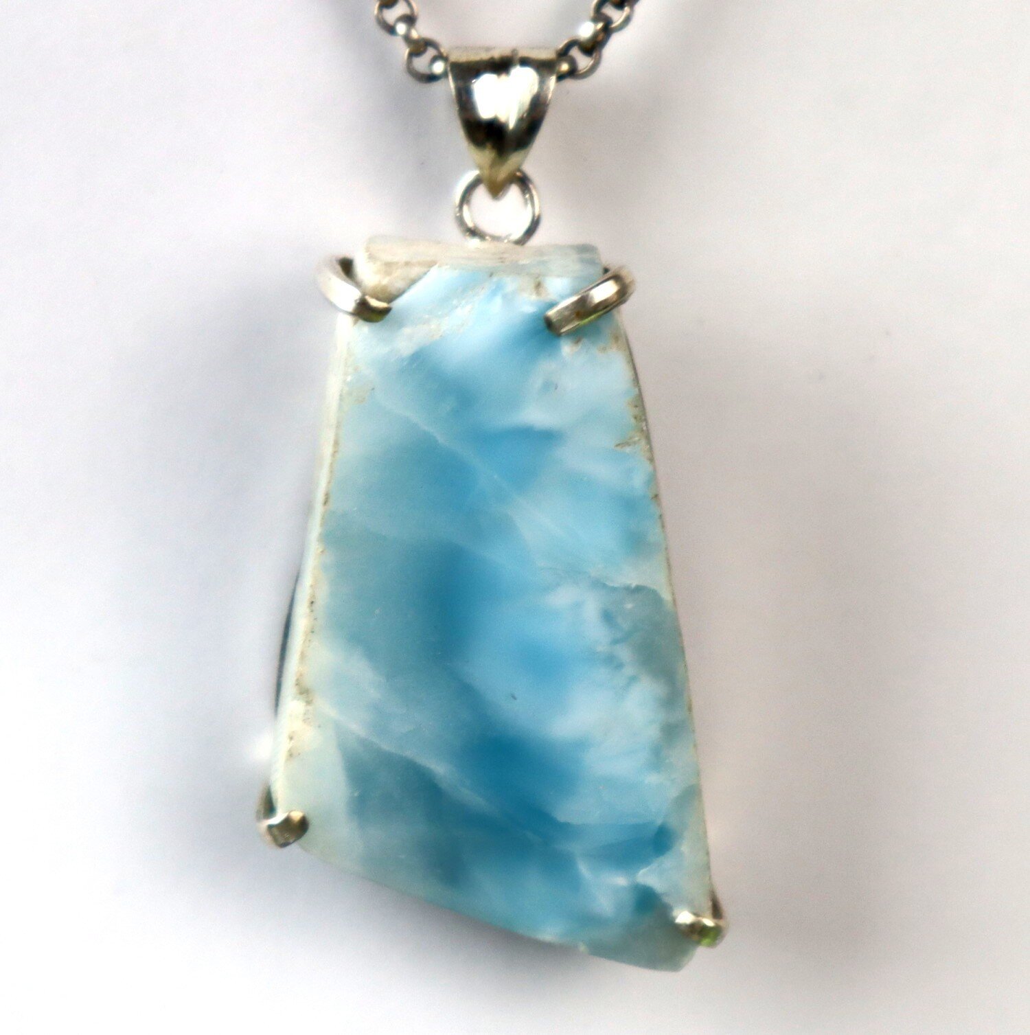 Natural Deep Blue Larimar slice .925 Sterling Silver Pendant 53mm – photo 9