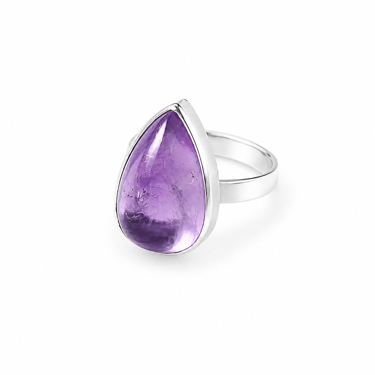 Elegant Fine Purple Amethyst 925 Sterling Silver Teardrop Ring US#7 3/4 – photo 4