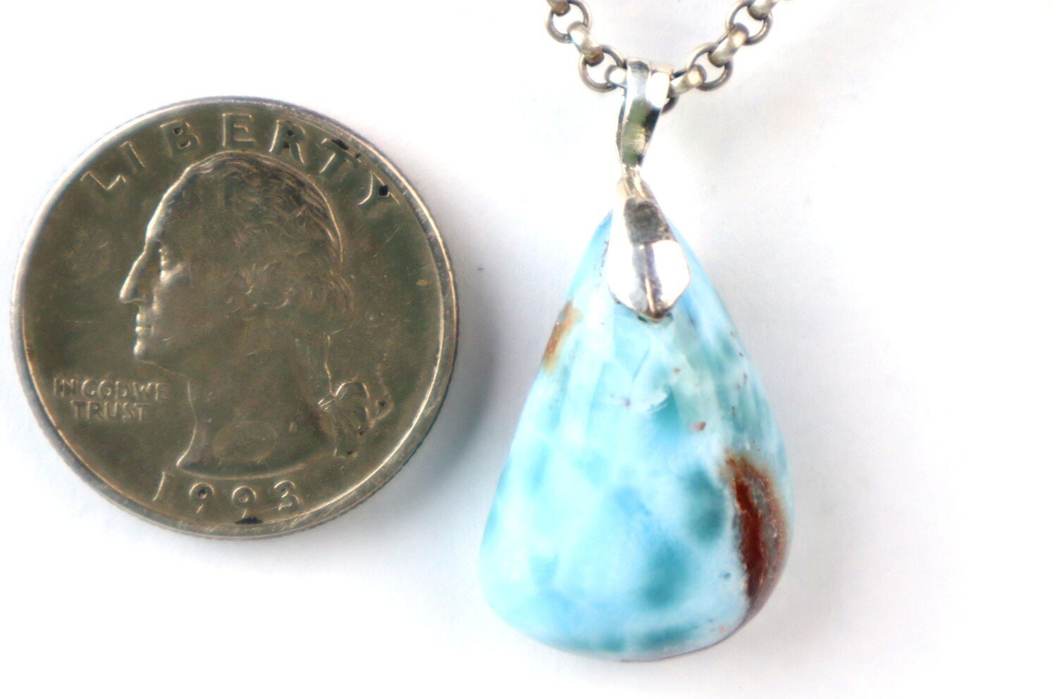 Larimar Blue Sterling Silver Pendant 33mm – photo 8