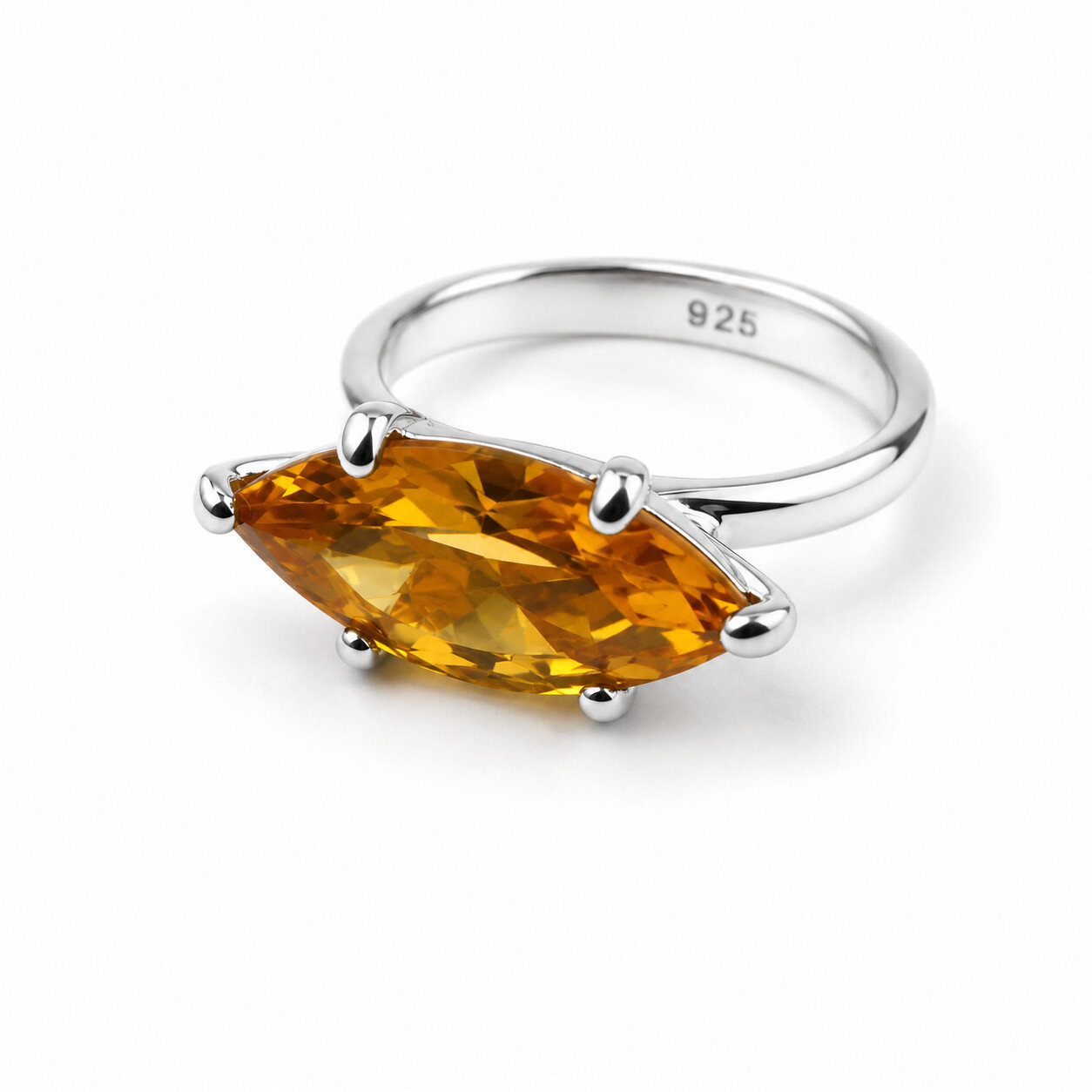 Fine Rare Orange Citrine 925 Sterling Silver Marquise Ring US#6 1/4 – photo 3