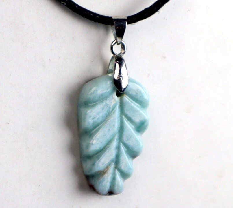 Beautiful Natural Light Blue Larimar Necklace adjustable free leather cord – photo 6