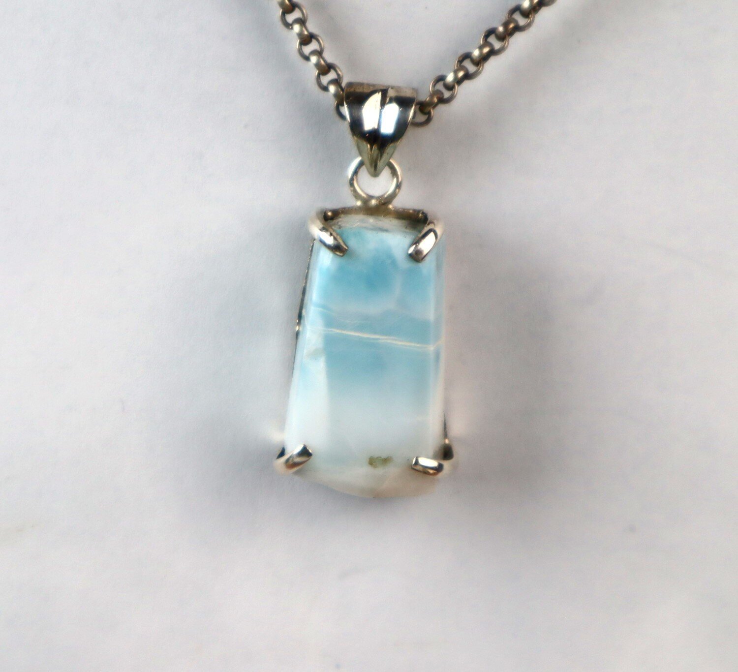 Beautiful Natural Sky Blue Larimar .925 Sterling Silver Pendant 36mm – photo 4