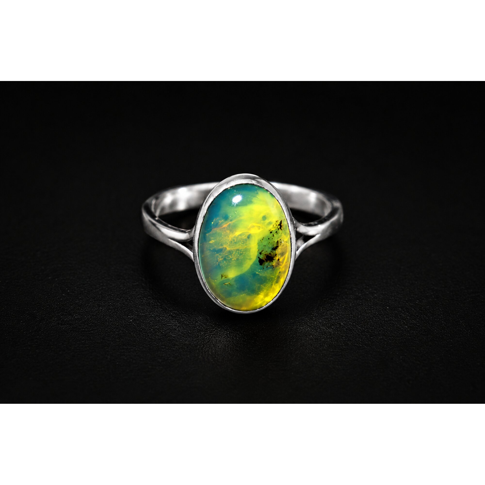 Hand Finished Clear Yellow Blue Dominican Amber 925 Sterling Silver Ring #7 – photo 3