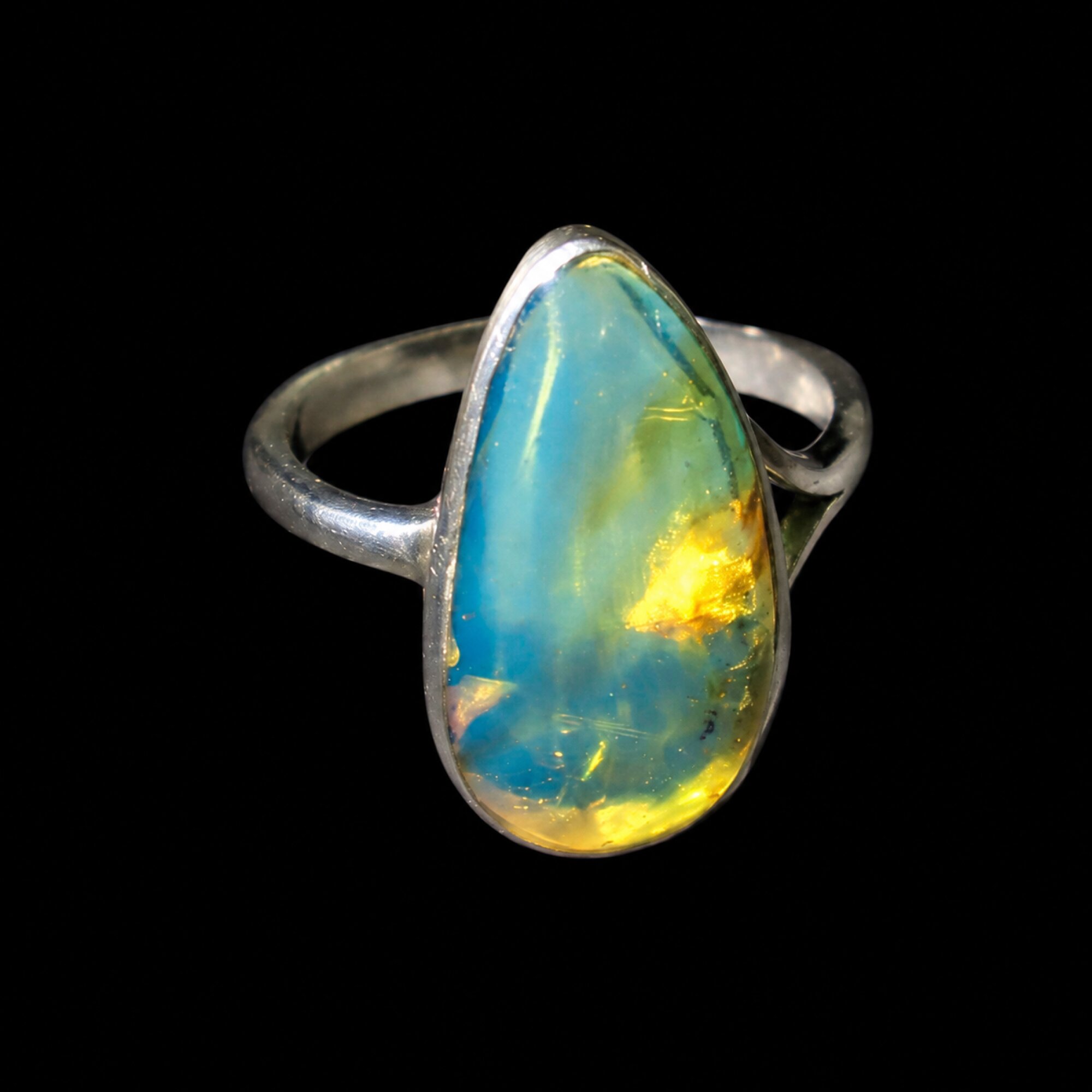 Master Crafted Clear Royal Blue Dominican Amber 925 Sterling Silver Ring #8 – photo 2