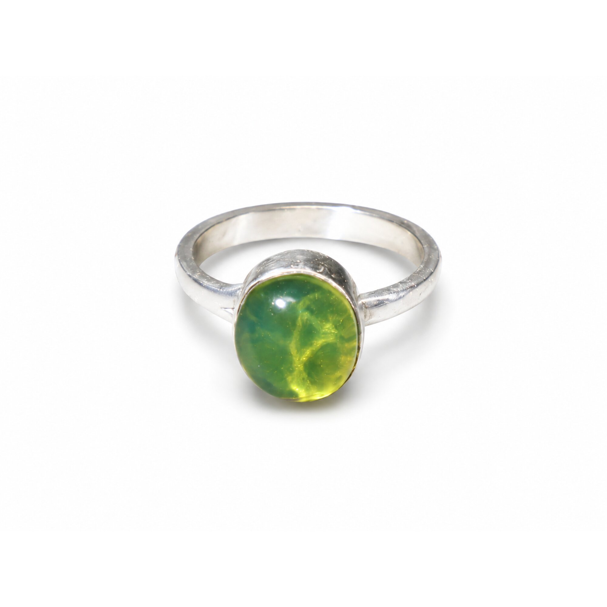 Hand Finished Clear Olive Green Dominican Amber 925 Sterling Silver Ring #6.25 – photo 2