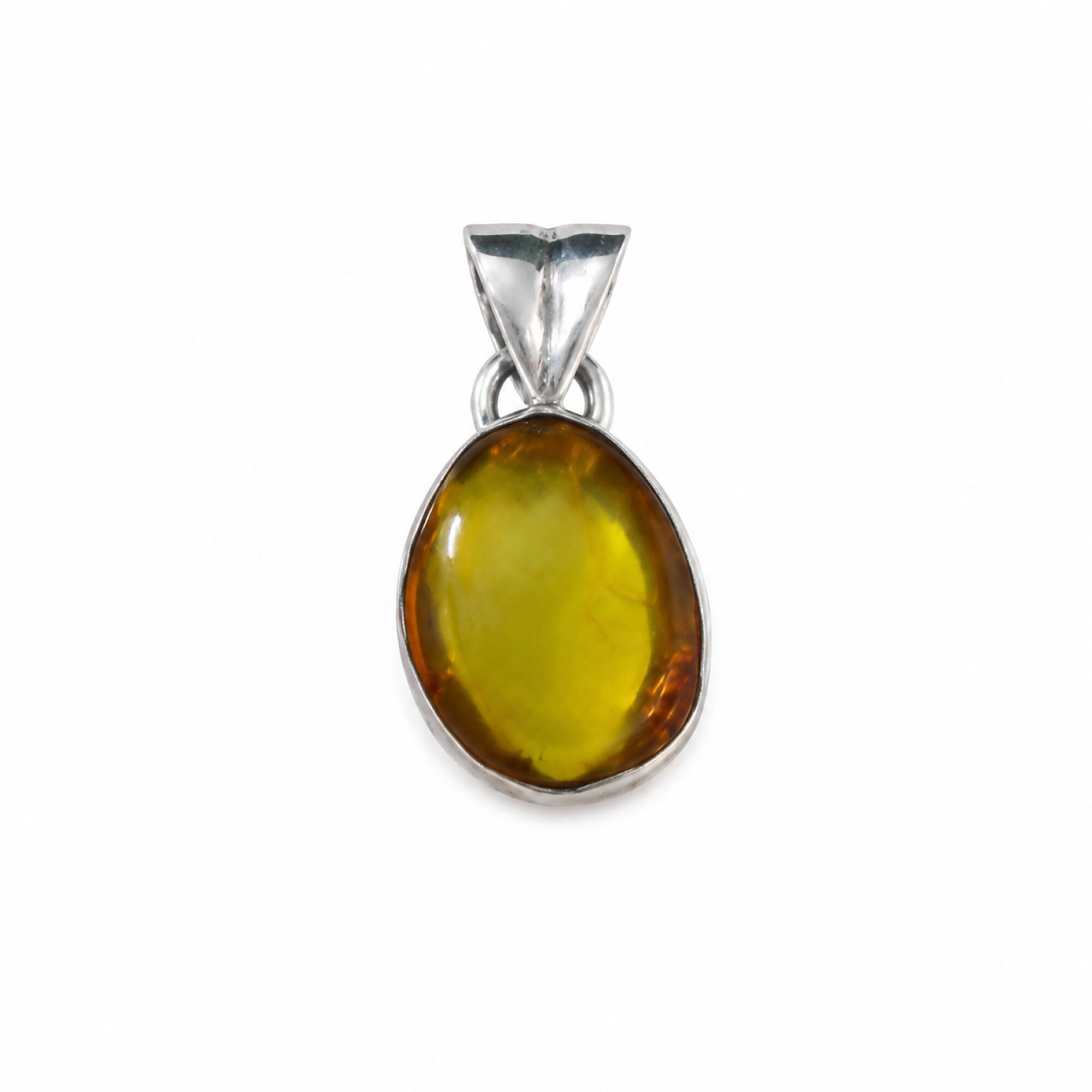Handmade Clear Orange Yellow Dominican Amber 925 Sterling Silver Pendant 21mm – photo 2