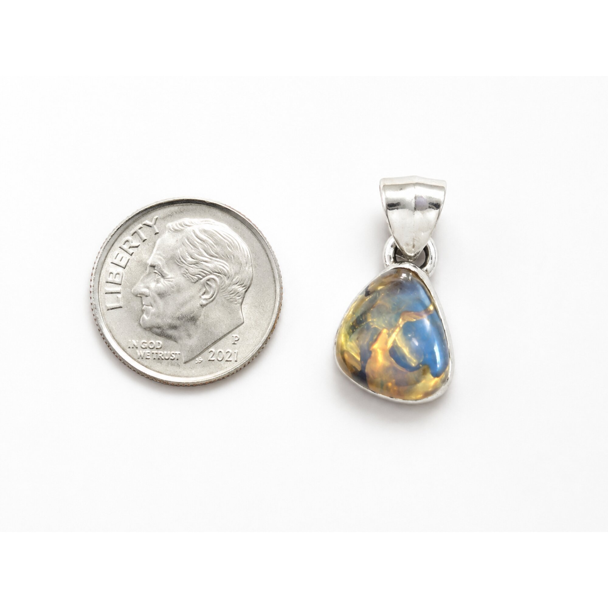 Boutique Crafted Clear Royal Blue Dominican Amber 925 Sterling Silver Pendant 20mm – photo 4