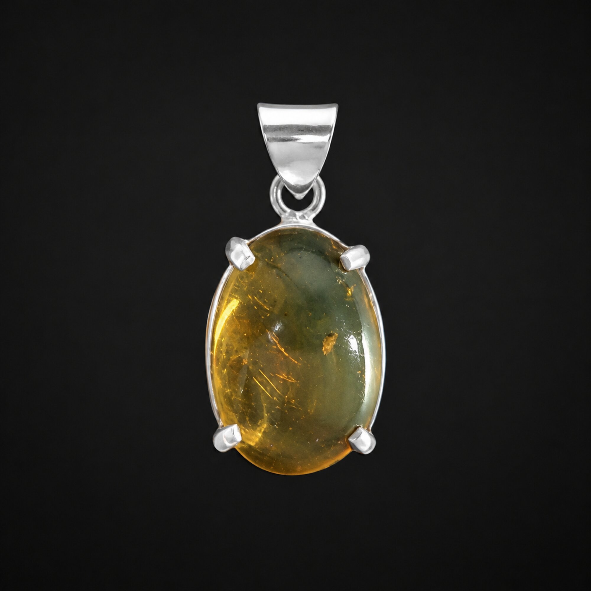 Artisan Made Clear Yellow Orange Wasp Dominican Amber 925 Sterling Silver Fossils 30mm – photo 2