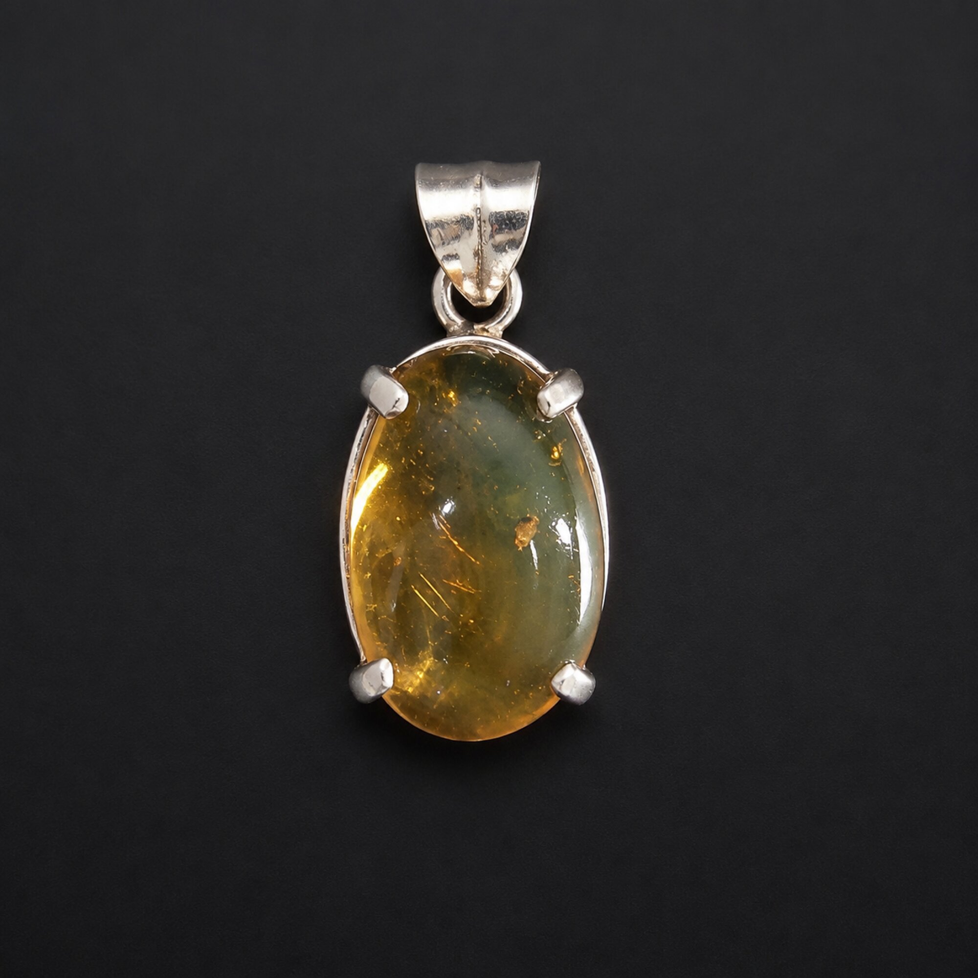 Artisan Made Clear Yellow Orange Wasp Dominican Amber 925 Sterling Silver Fossils 30mm – photo 7