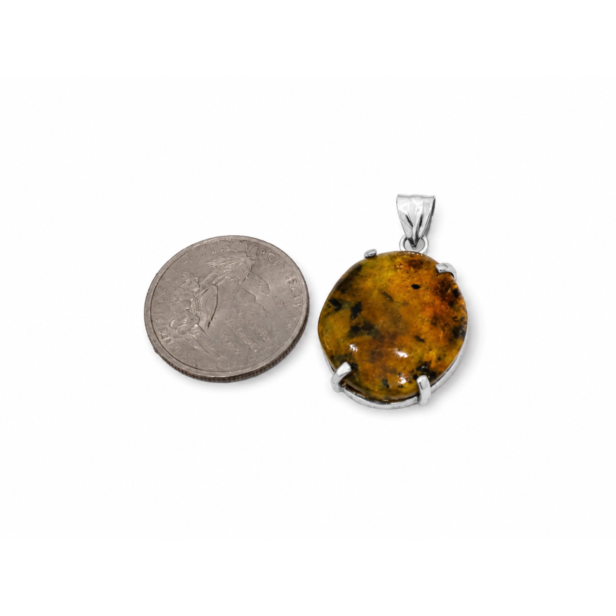 Pure Natural Clear Yellow Green Dominican Amber 925 Sterling Silver Pendant 38mm – photo 5
