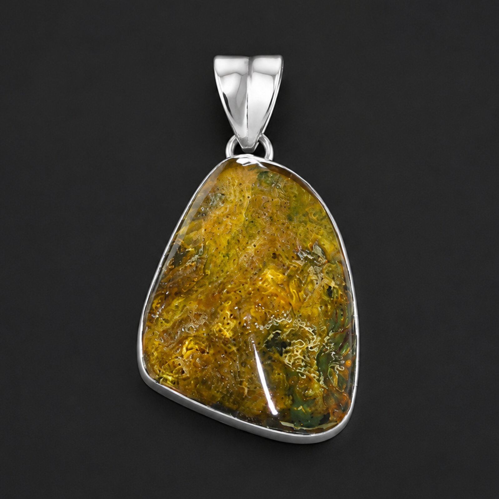 Studio Made Clear Butterscotch 925 Sterling Silver Pendant 40mm