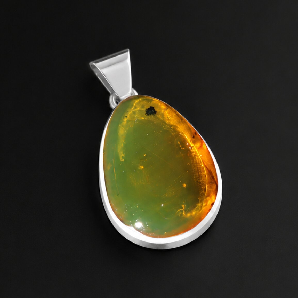 Handmade Translucent Orange Green 925 Sterling Silver Pendant 35mm