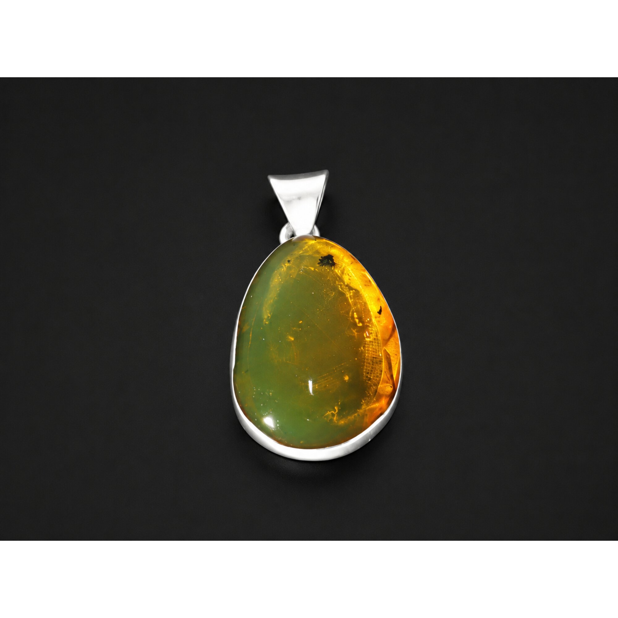 Handmade Translucent Orange Green 925 Sterling Silver Pendant 35mm – photo 3