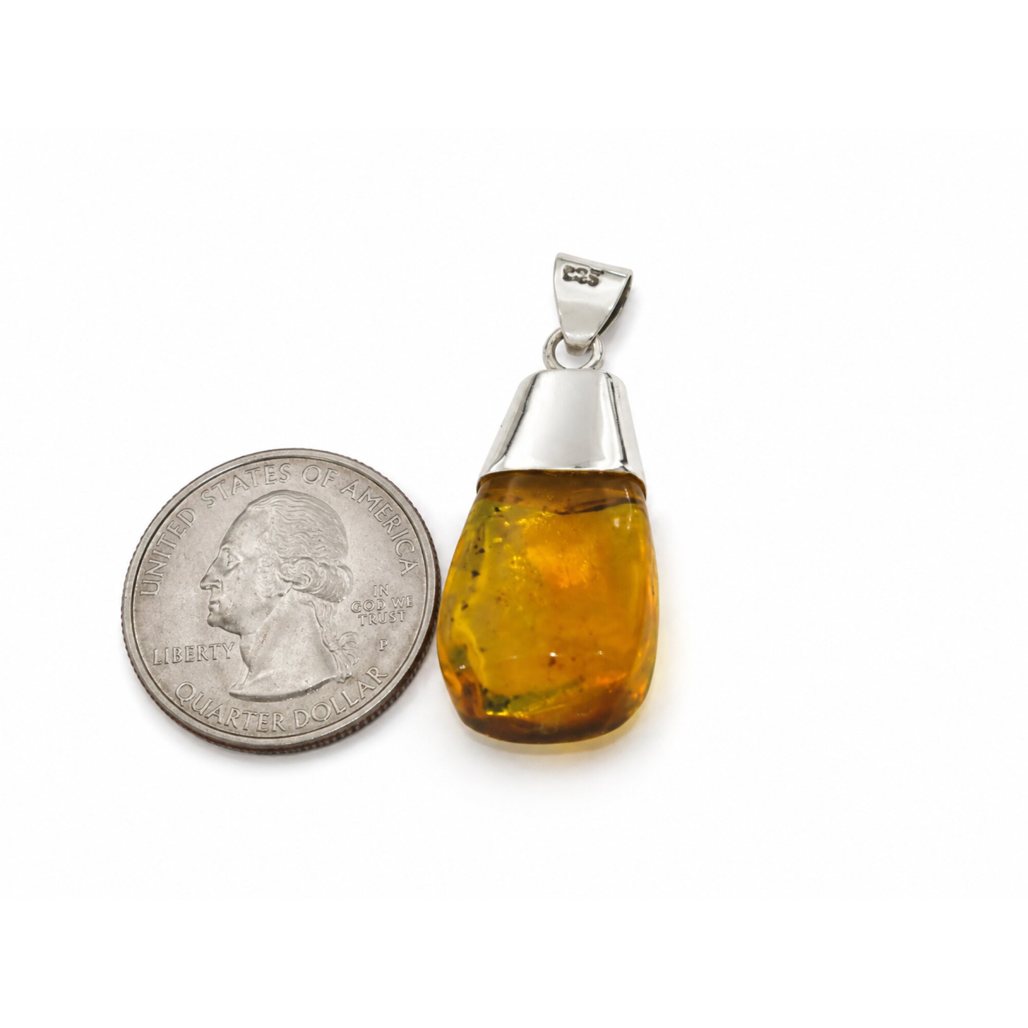 Luxury Clear Orange Blue Dominican Amber 925 Sterling Silver Pendant 41mm – photo 2