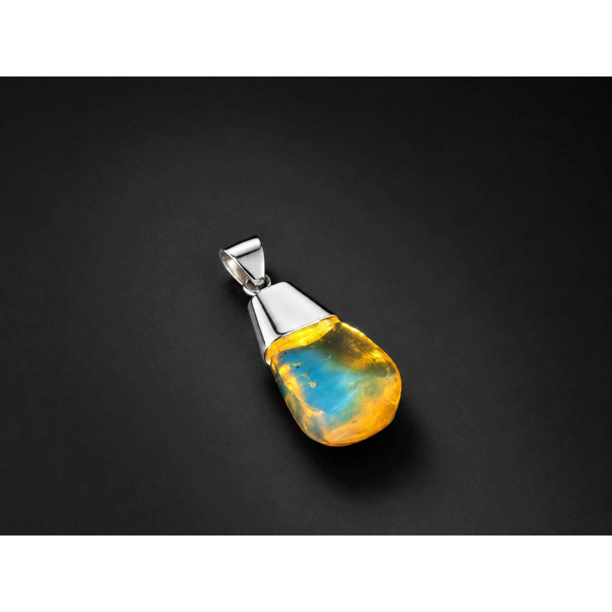 Luxury Clear Orange Blue Dominican Amber 925 Sterling Silver Pendant 41mm – photo 3