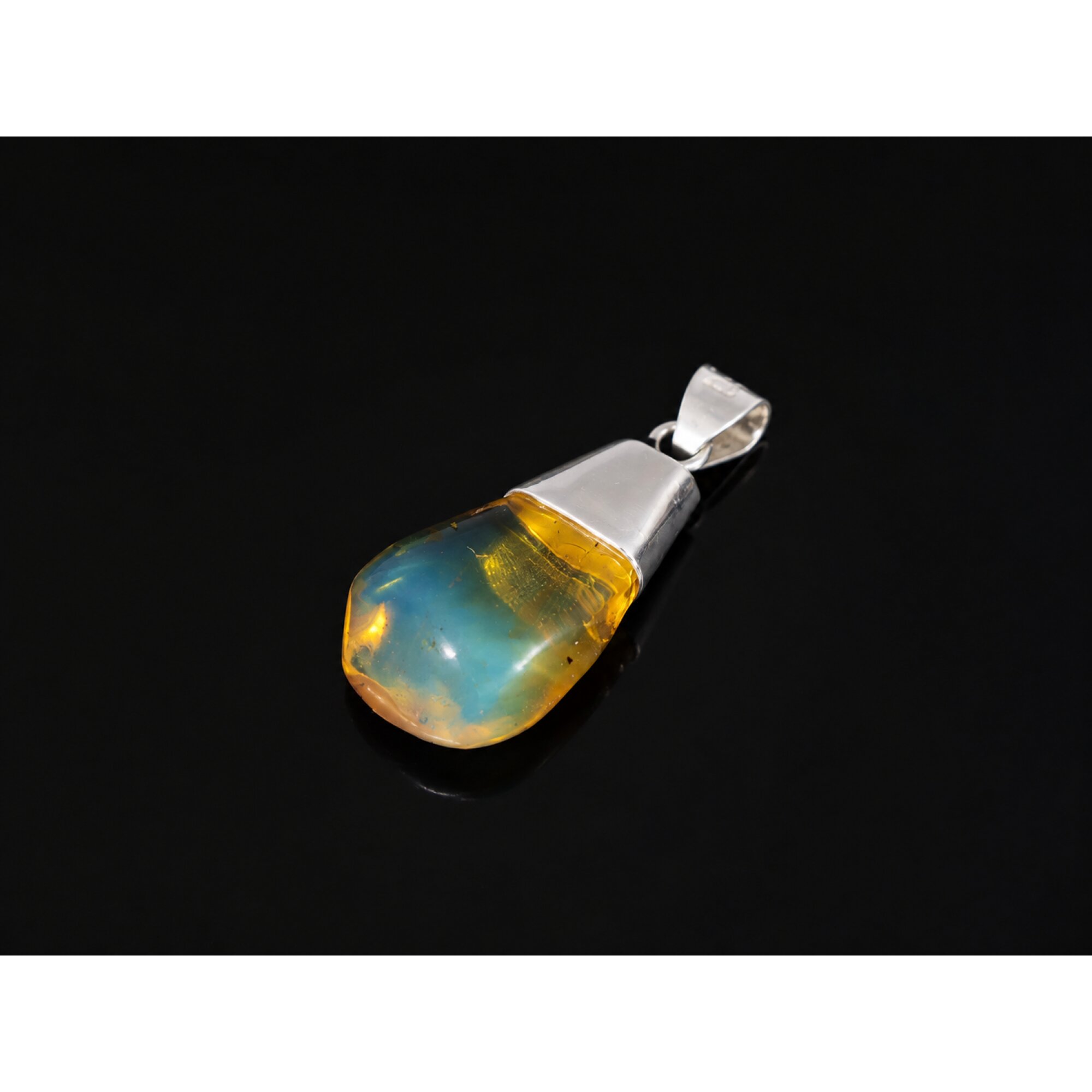 Luxury Clear Orange Blue Dominican Amber 925 Sterling Silver Pendant 41mm – photo 4