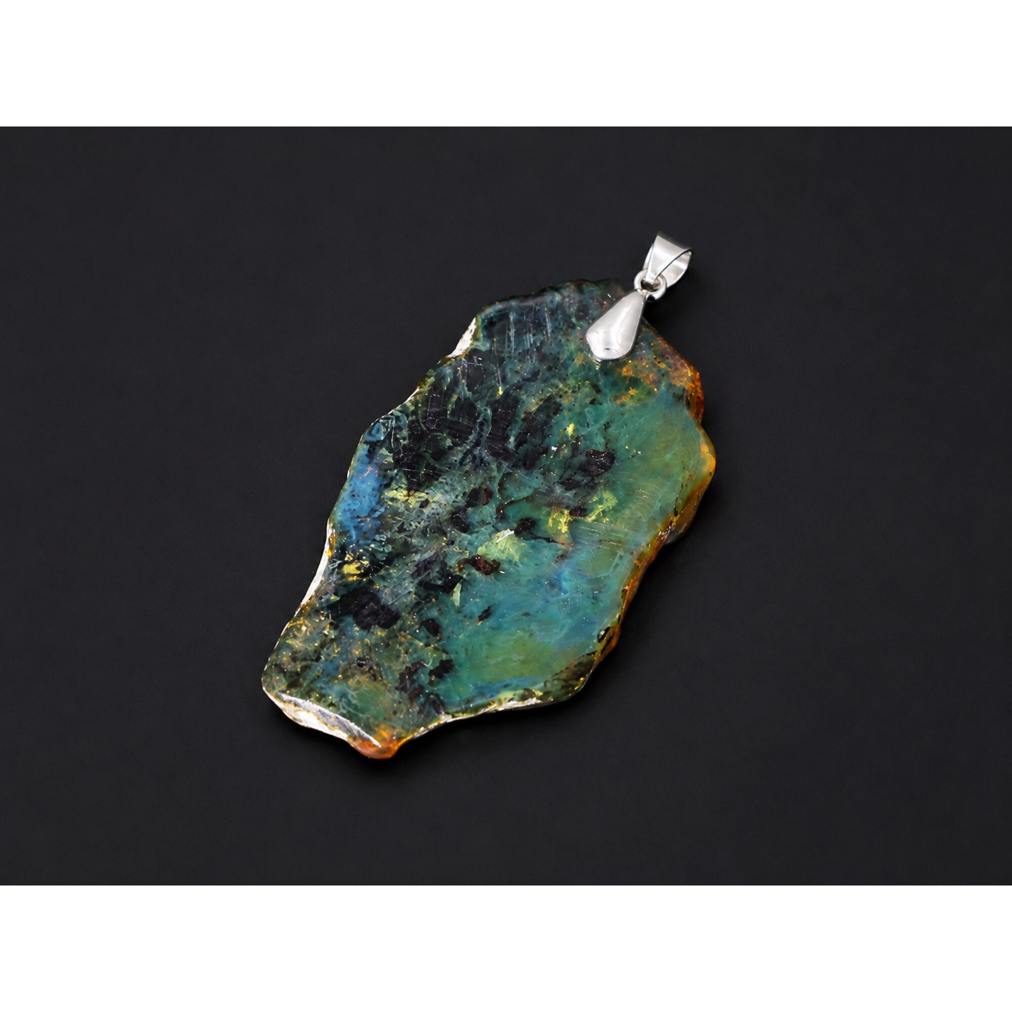 Earth-Crafted Translucent Green Blue Dominican Amber 925 Sterling Silver Pendant 77mm – photo 2