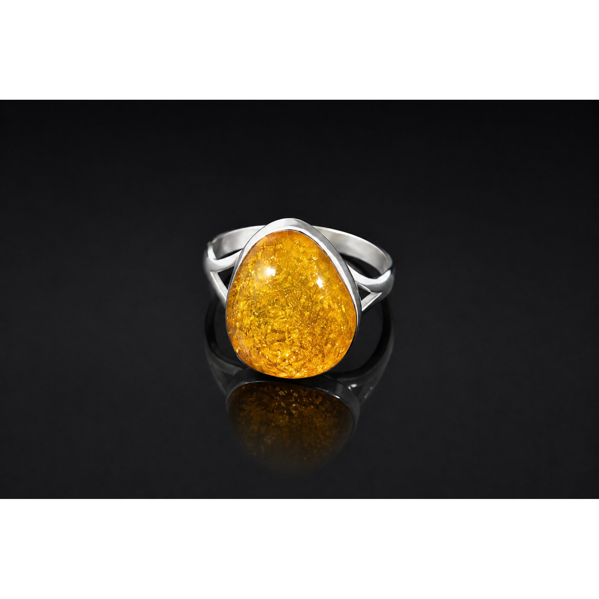 Luxurious Clear Orange Dominican Amber 925 Sterling Silver Ring – photo 4