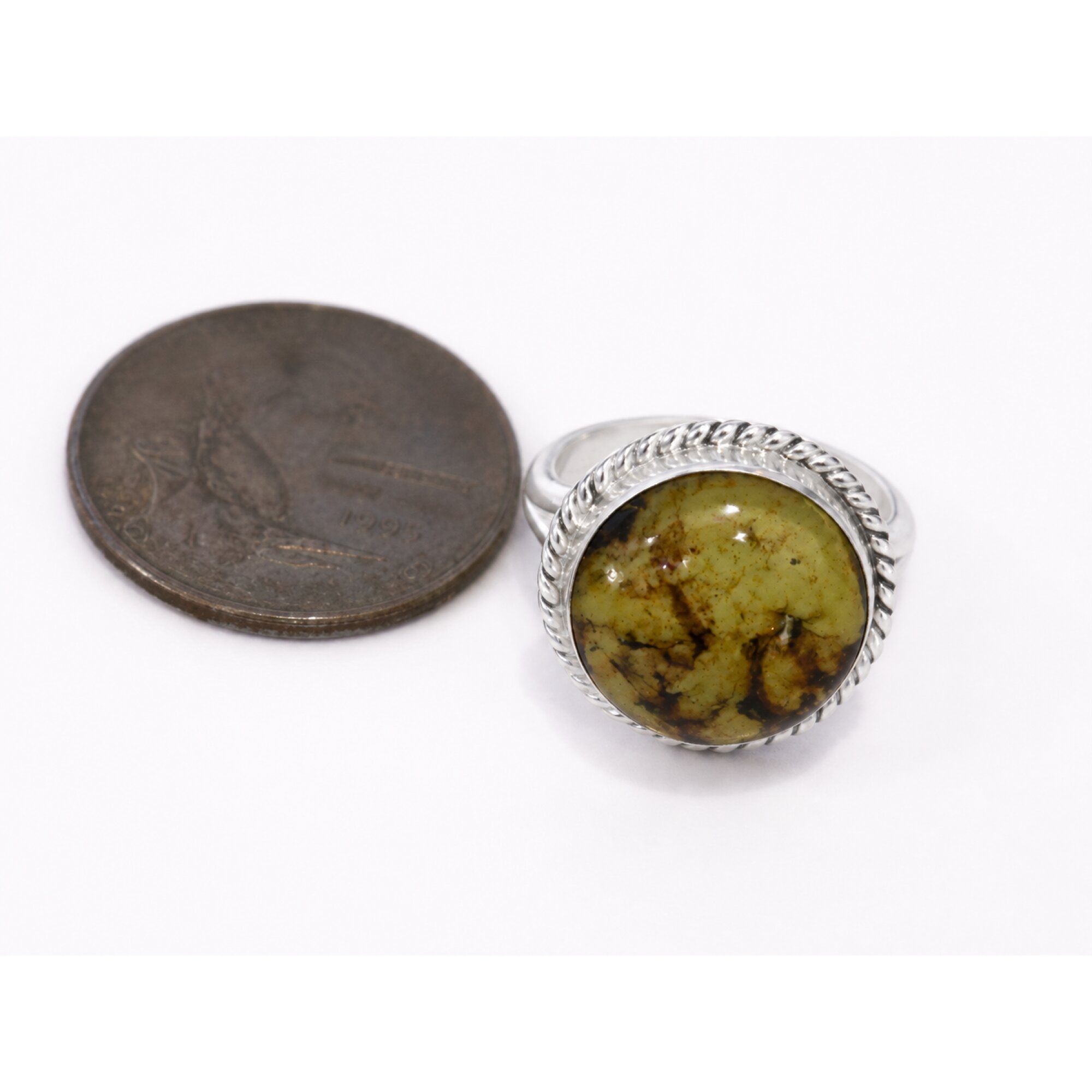 Earth-Crafted Translucent Deep Blue Dominican Amber 925 Sterling Silver Ring – photo 4