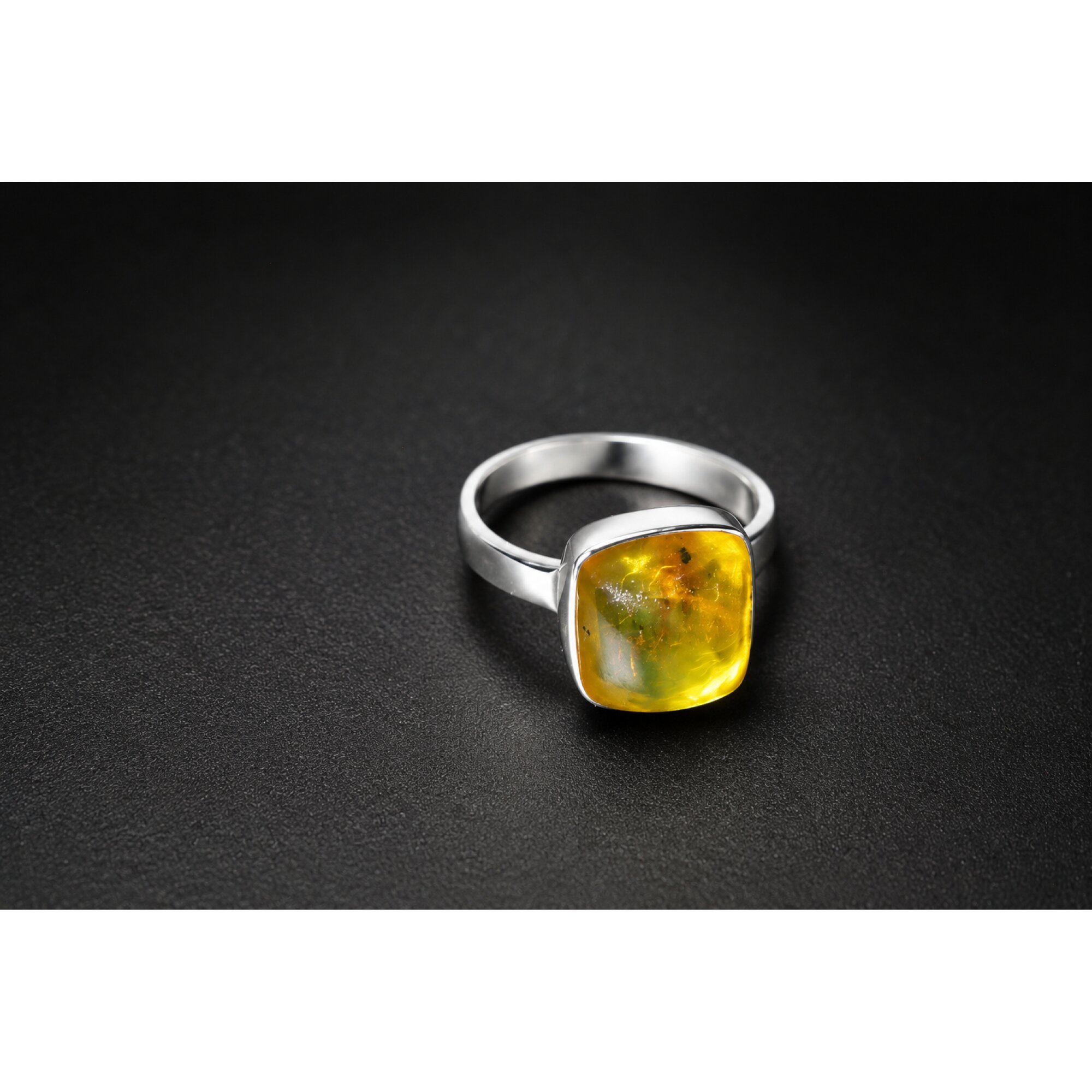 Handmade Clear Yellow Dominican Amber 925 Sterling Silver Ring #6 – photo 4