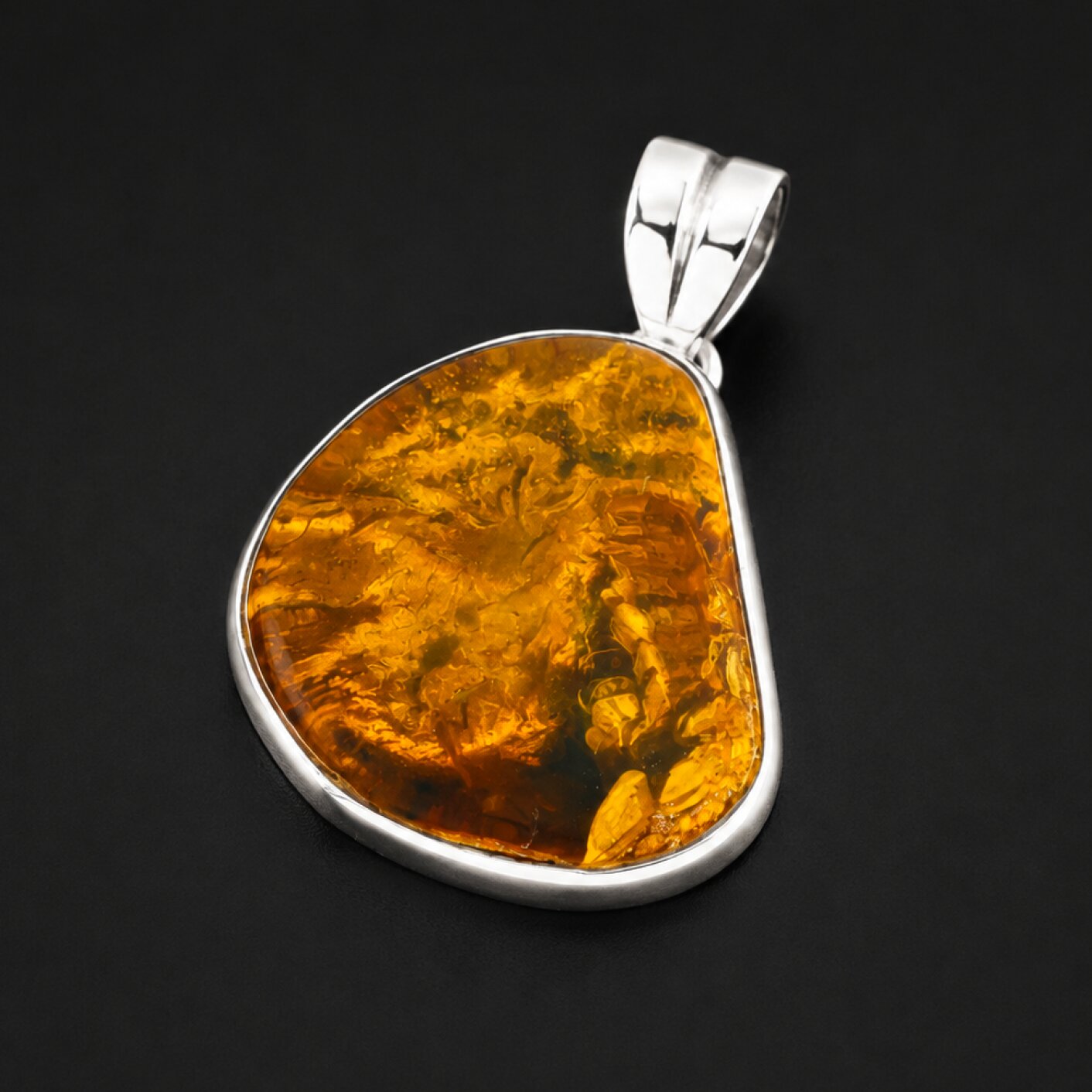 Earth-Crafted Translucent Green Orange 925 Sterling Silver Dominican Amber Pendant