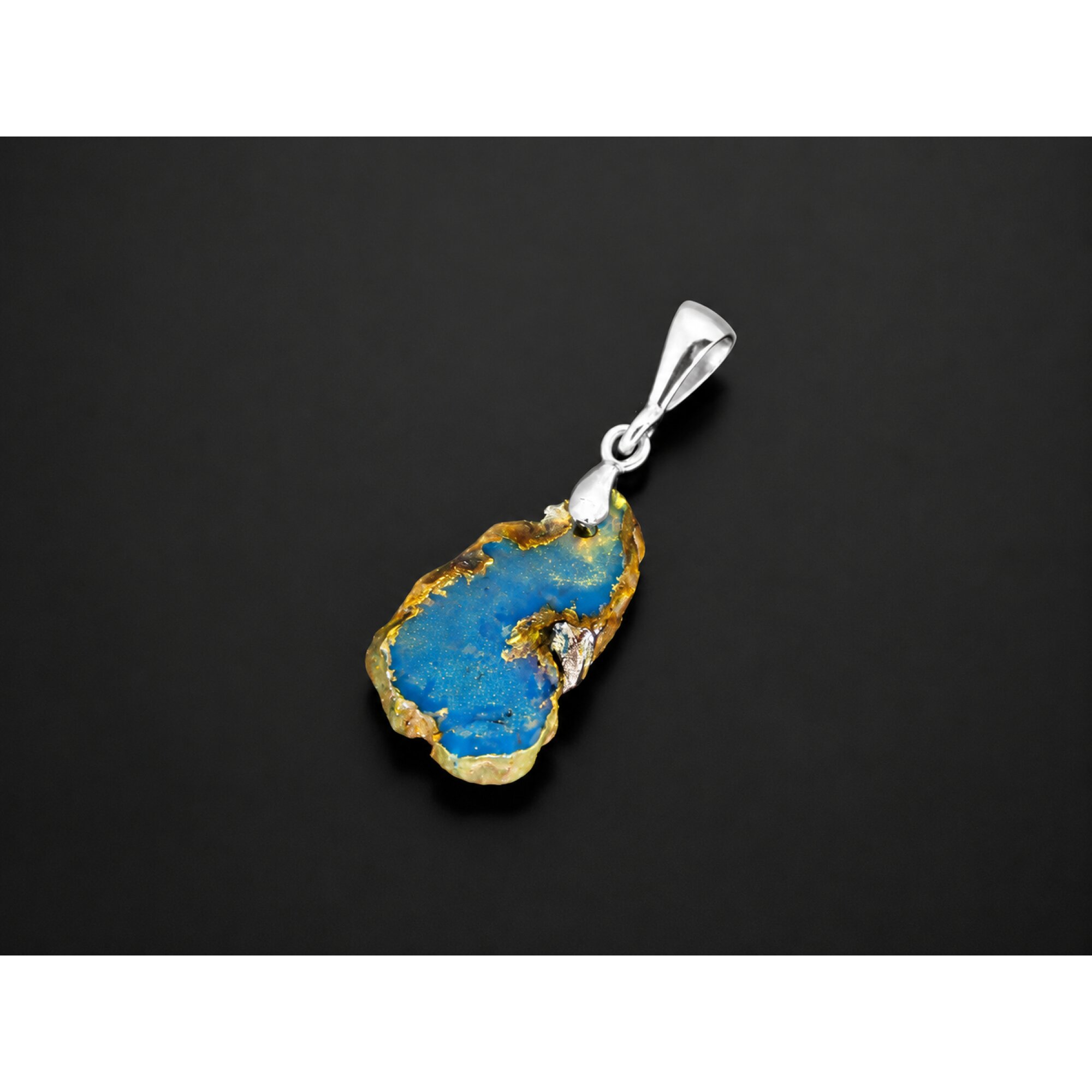 Island Crafted Clear Royal Blue 925 Sterling Silver Dominican Amber Pendant 34mm – photo 3