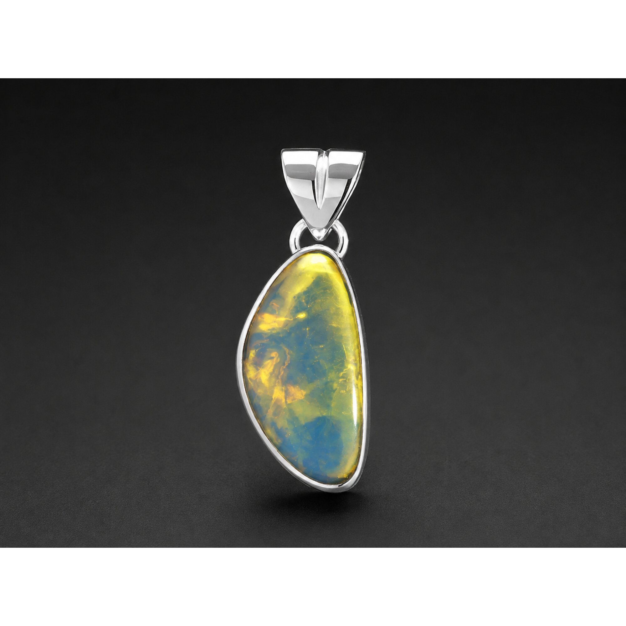 Natural Dominican Blue Amber Pendant 925 Sterling Silver 27 mm freeform yellow – photo 3