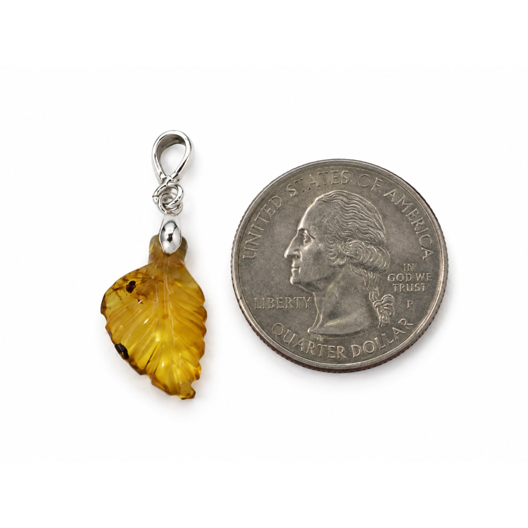 Clear sky blue Natural Dominican Amber leaf 925 Sterling Silver Pendant 36 mm – photo 5