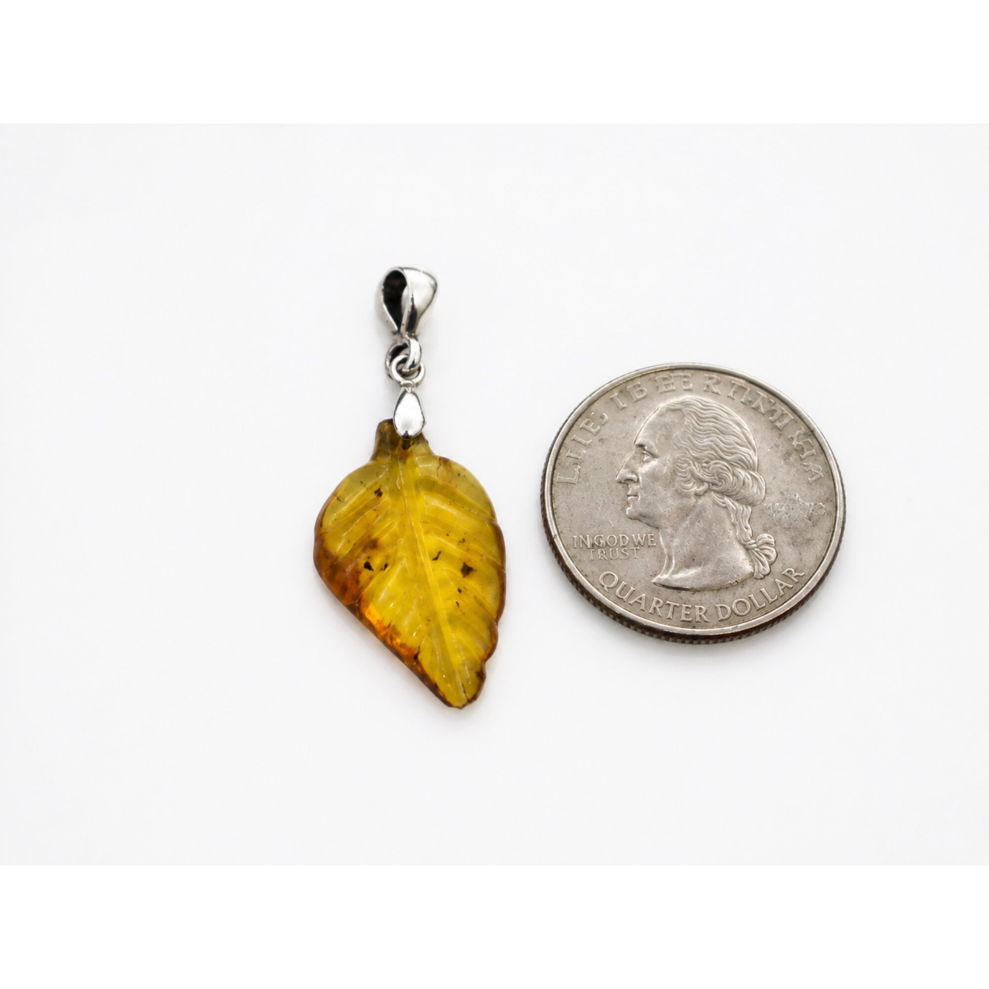 Clear sky blue Natural Dominican Amber leaf 925 Sterling Silver Pendant 38 mm – photo 3