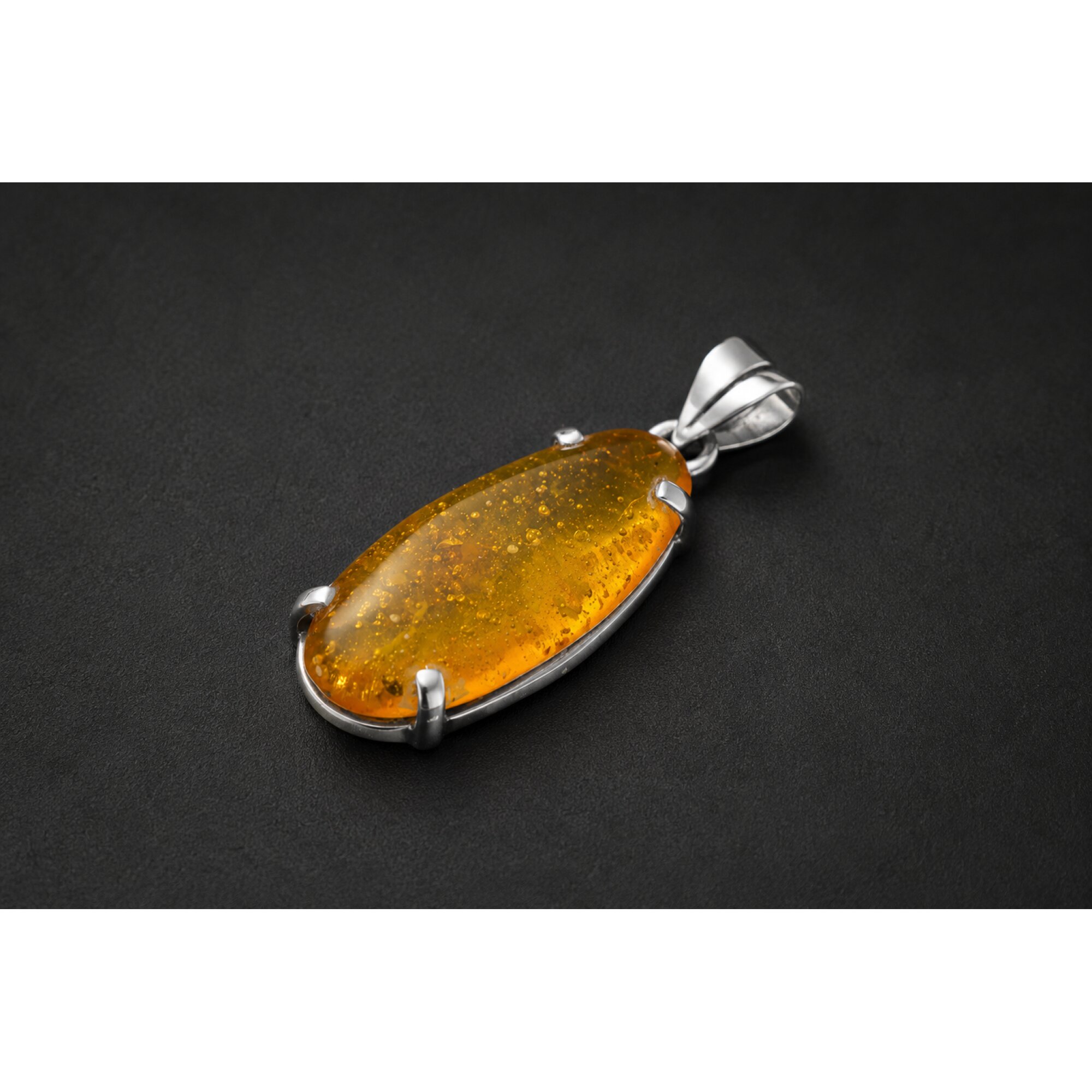 Clear yellow Natural Dominican Amber oval 925 Sterling Silver Pendant 42 mm – photo 3