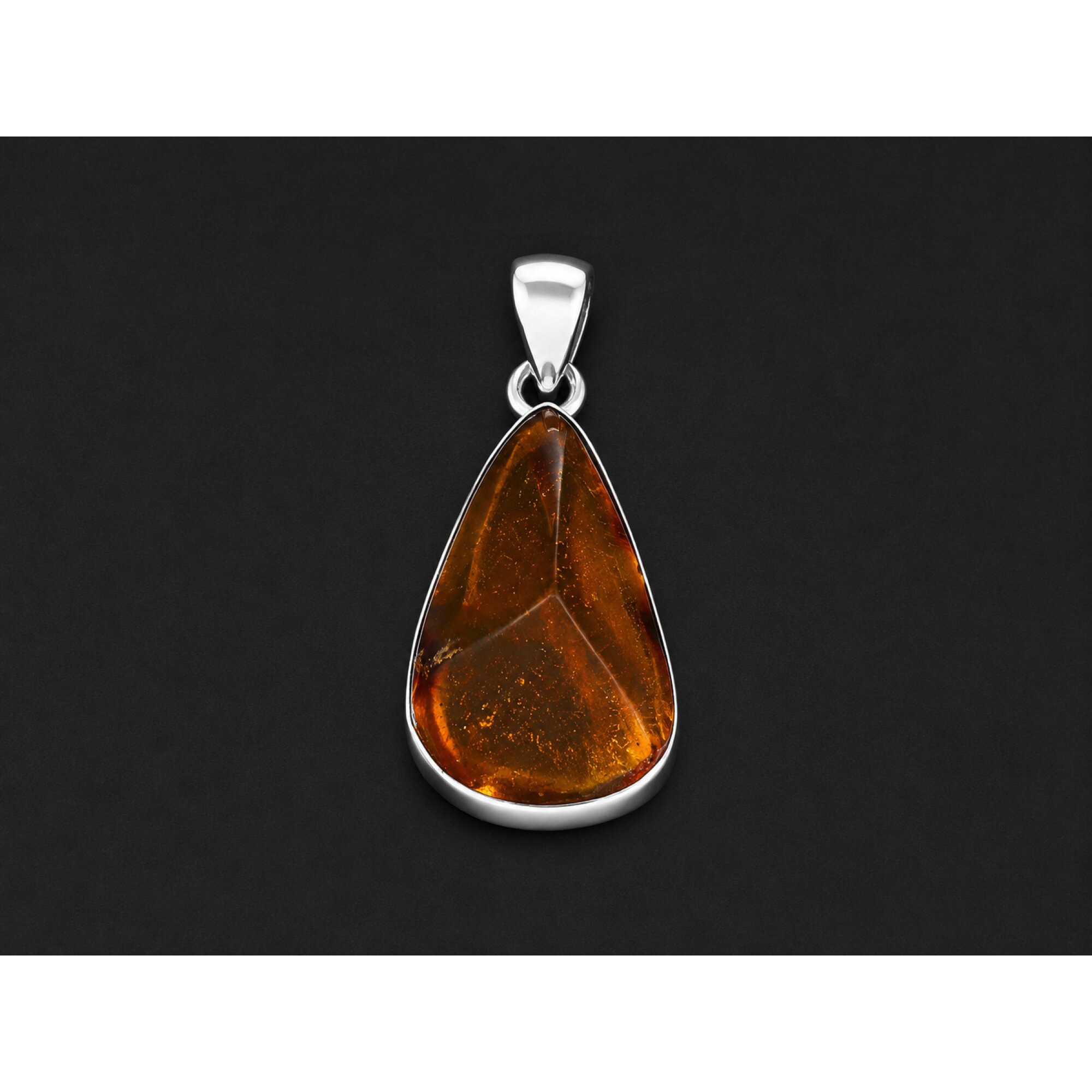 Clear orange Natural Dominican Amber faceted 925 Sterling Silver Pendant 30 mm – photo 4