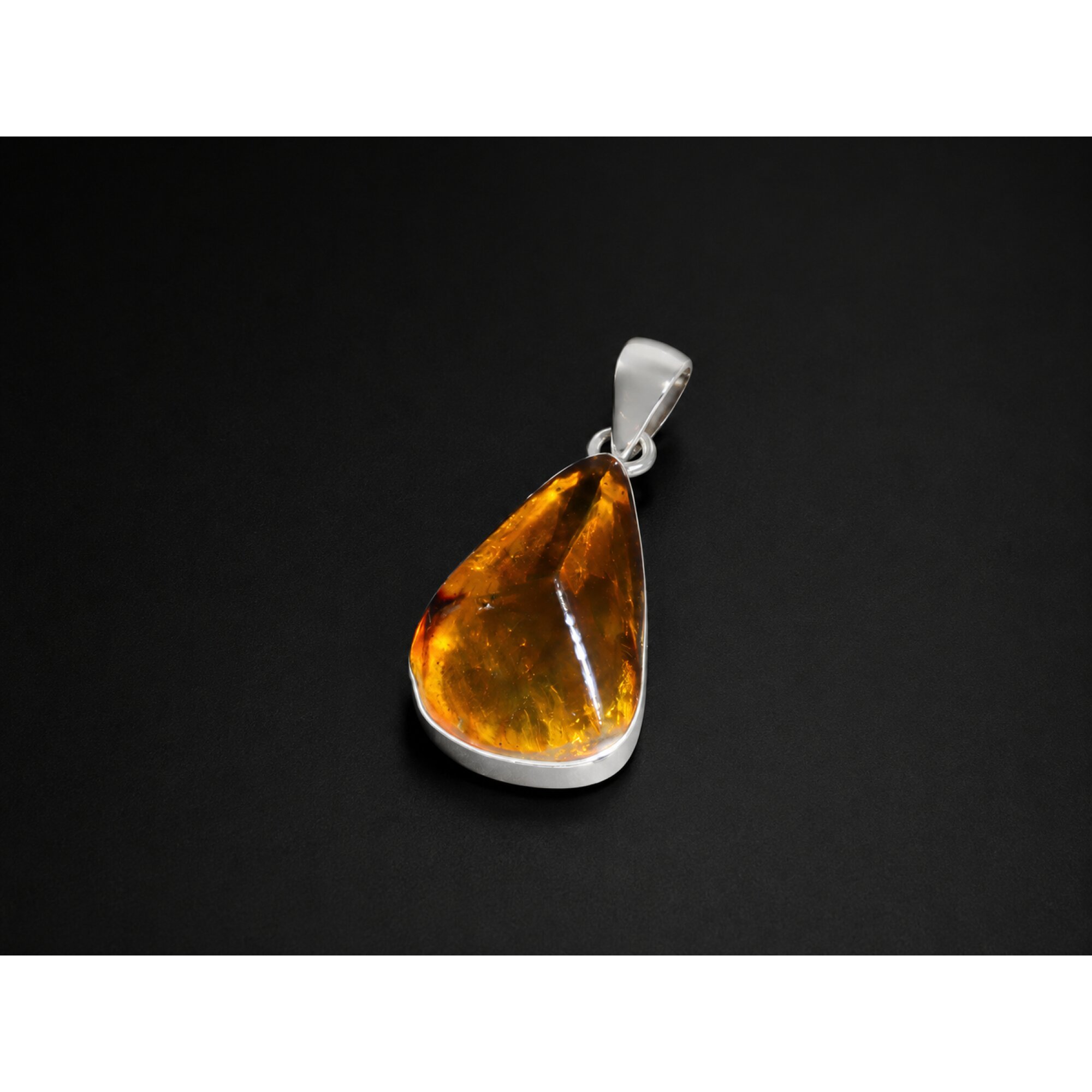 Clear orange Natural Dominican Amber faceted 925 Sterling Silver Pendant 30 mm – photo 6