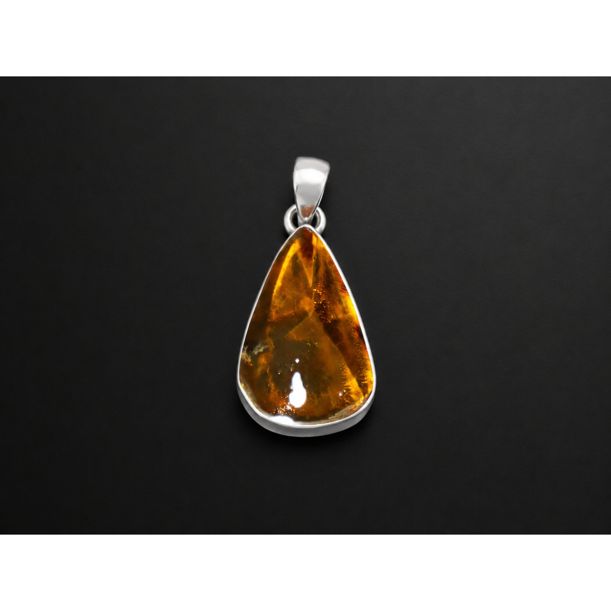 Clear orange Natural Dominican Amber faceted 925 Sterling Silver Pendant 30 mm – photo 7
