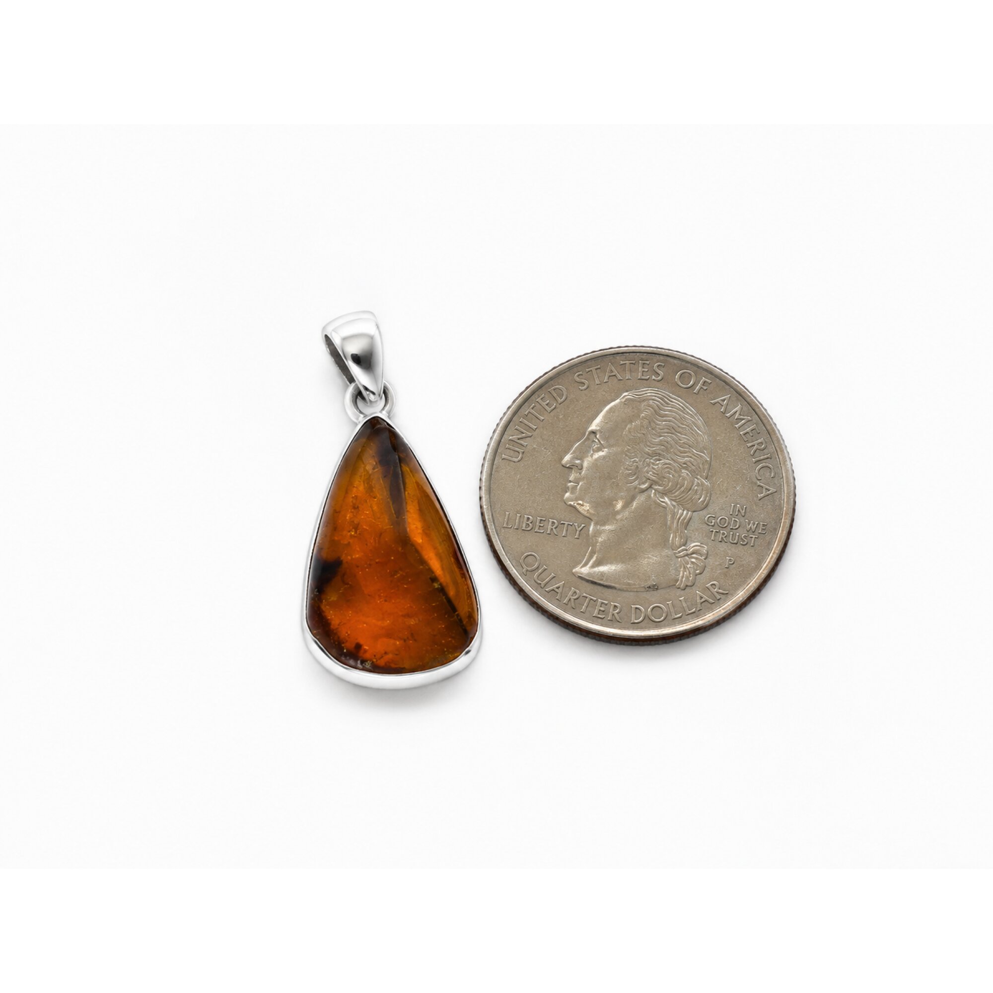 Clear orange Natural Dominican Amber faceted 925 Sterling Silver Pendant 30 mm – photo 8