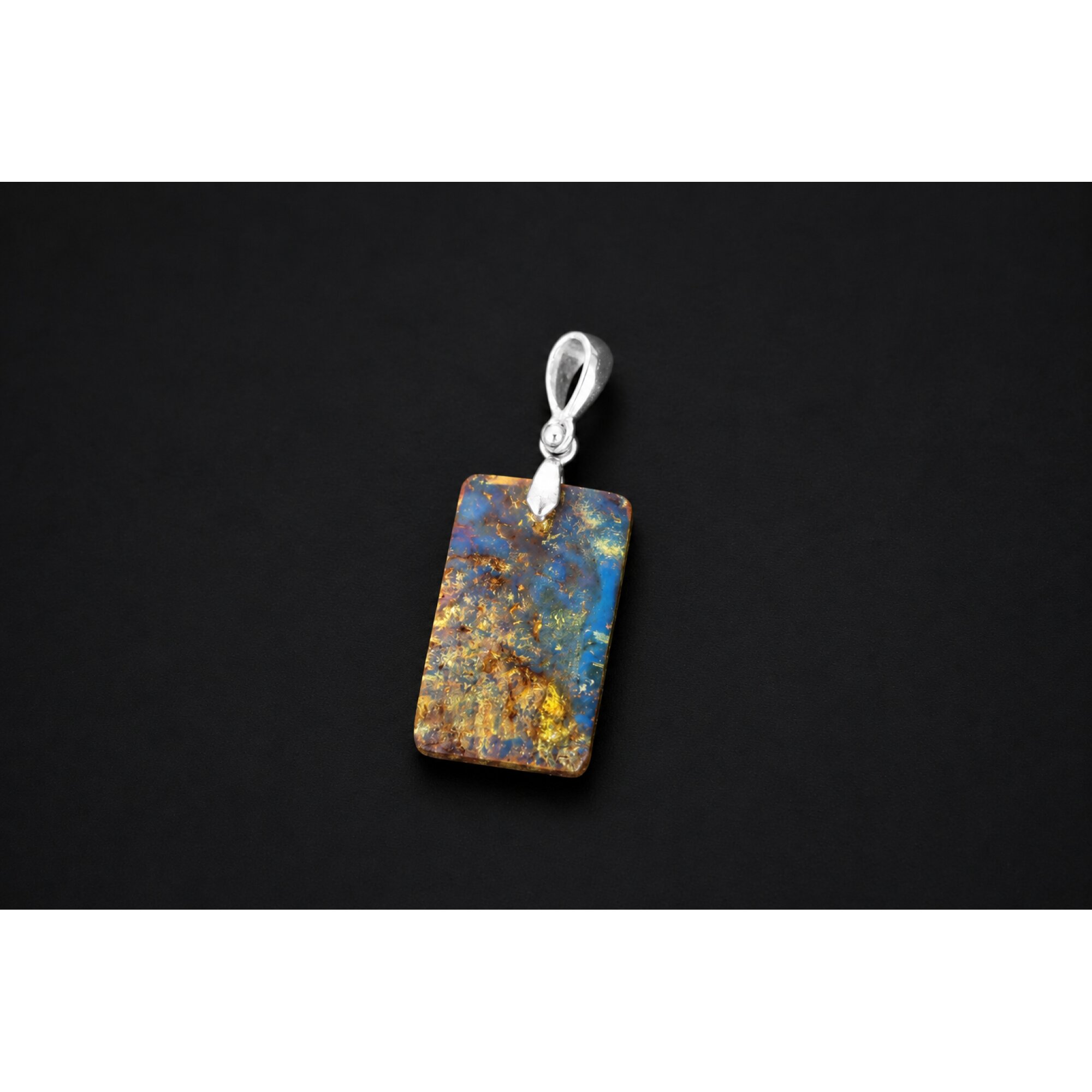 Clear fall blue Natural Dominican Amber flat 925 Sterling Silver Pendant 36 mm – photo 7
